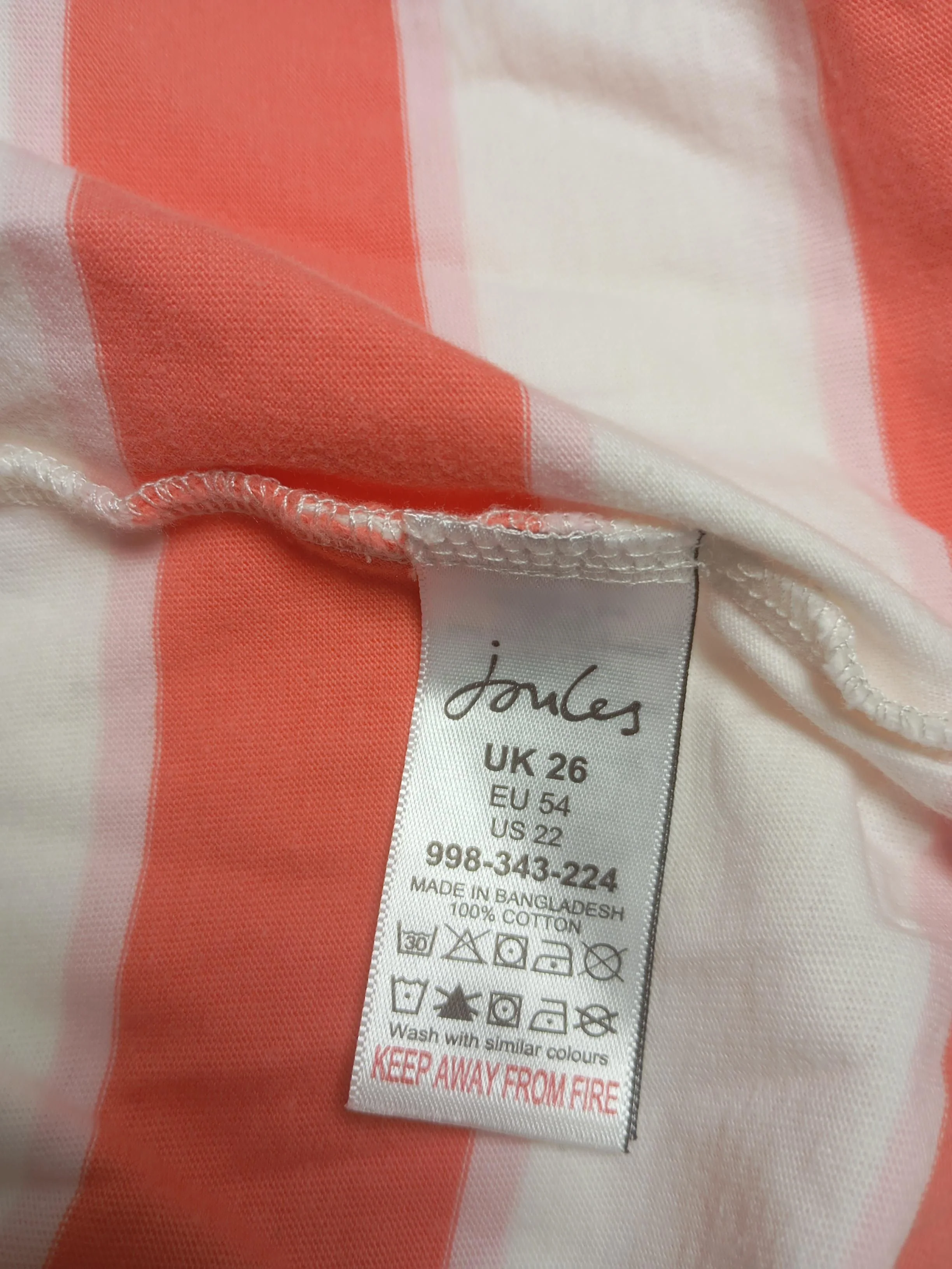 Joules Women's T-Shirt UK 26 Multi Striped 100% Cotton Short Sleeve V-Neck Basic - Image 6