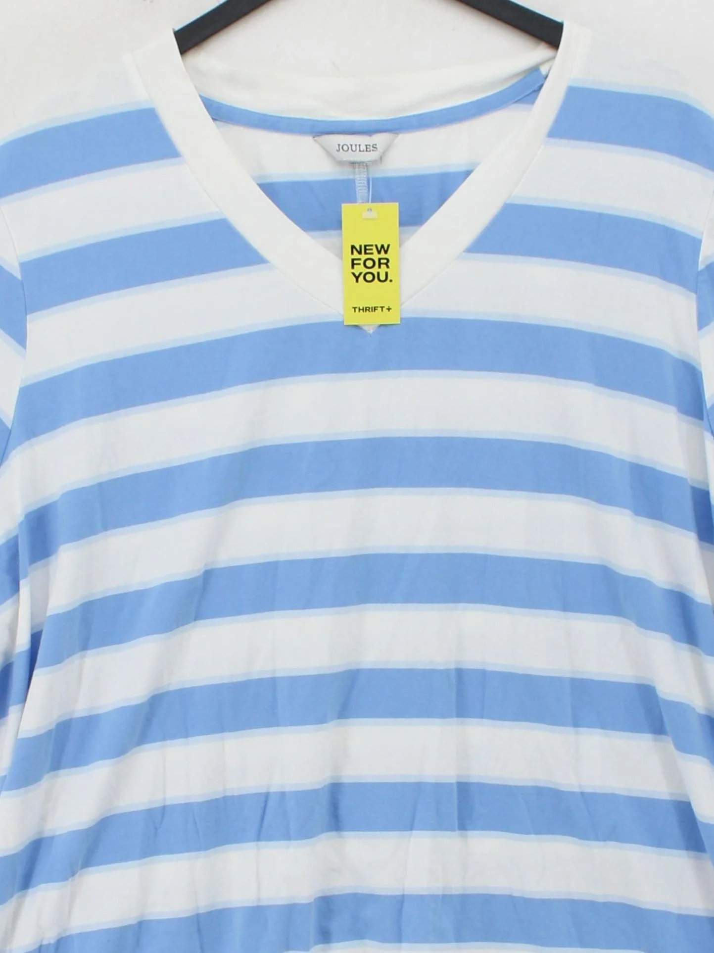 Joules Women's T-Shirt UK 26 White Striped 100% Cotton Short Sleeve V-Neck Basic - Image 3