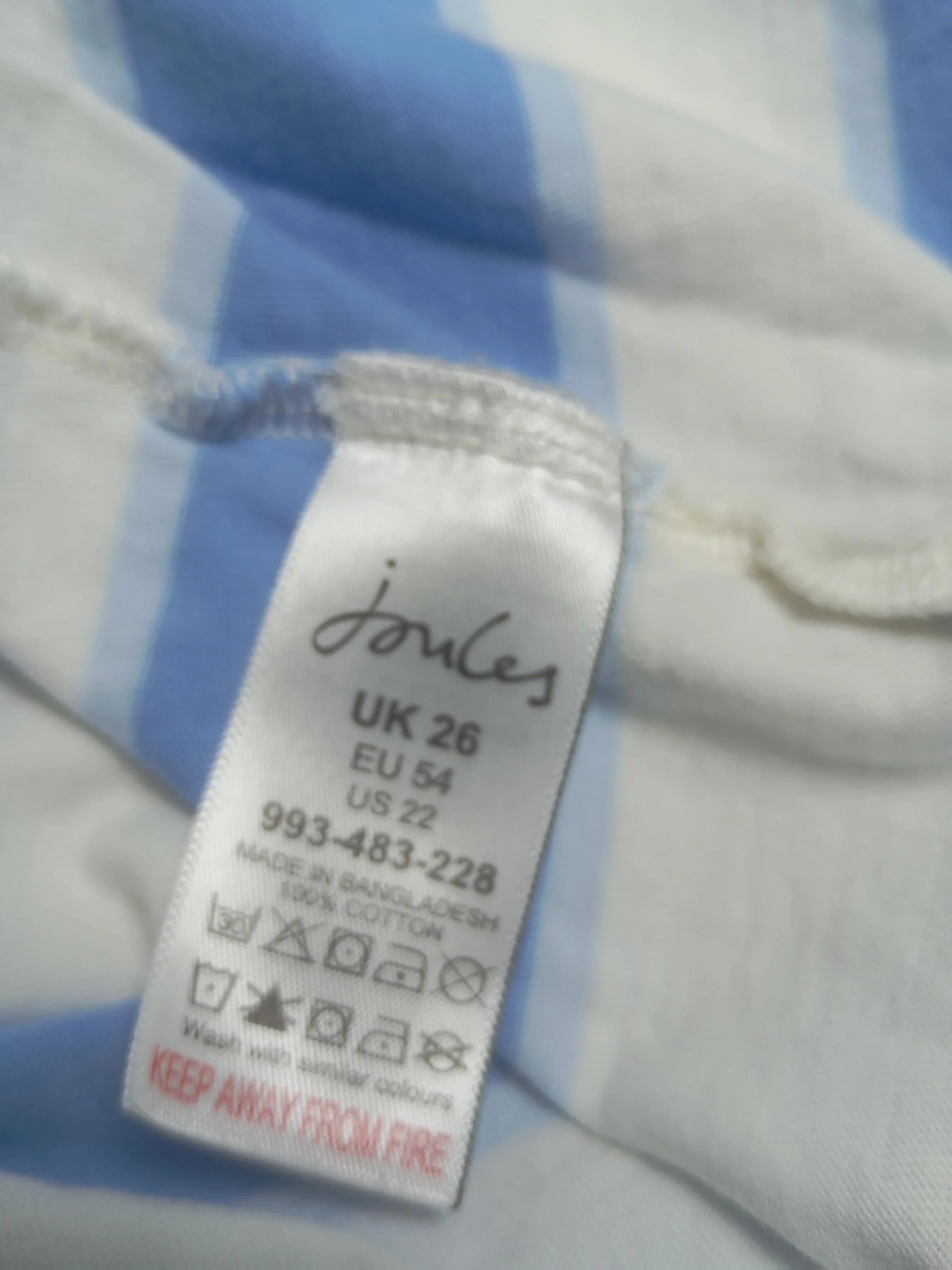 Joules Women's T-Shirt UK 26 White Striped 100% Cotton Short Sleeve V-Neck Basic - Image 6
