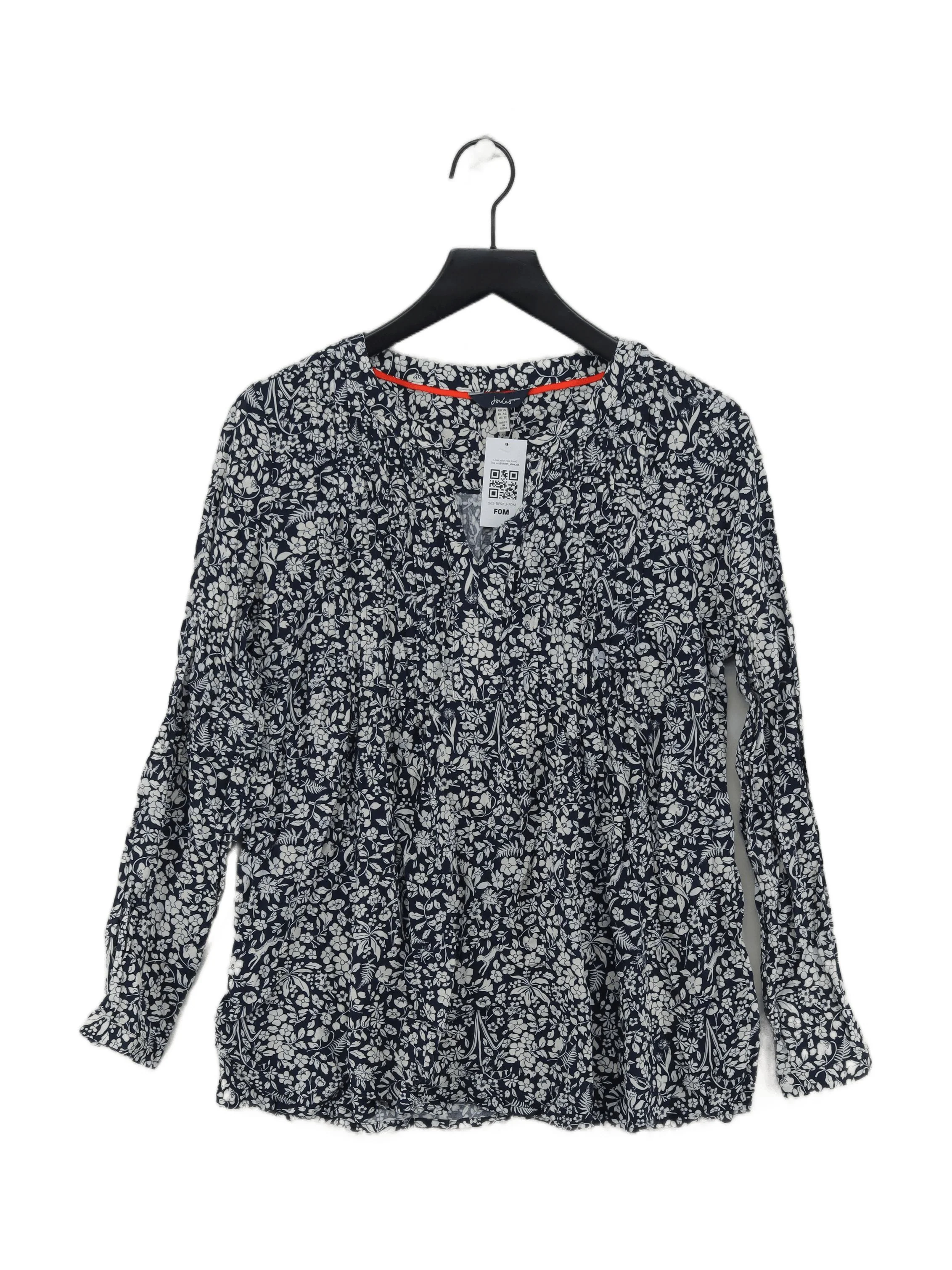 Joules Women's Top L Blue Floral 100% Viscose Long Sleeve V-Neck Basic
