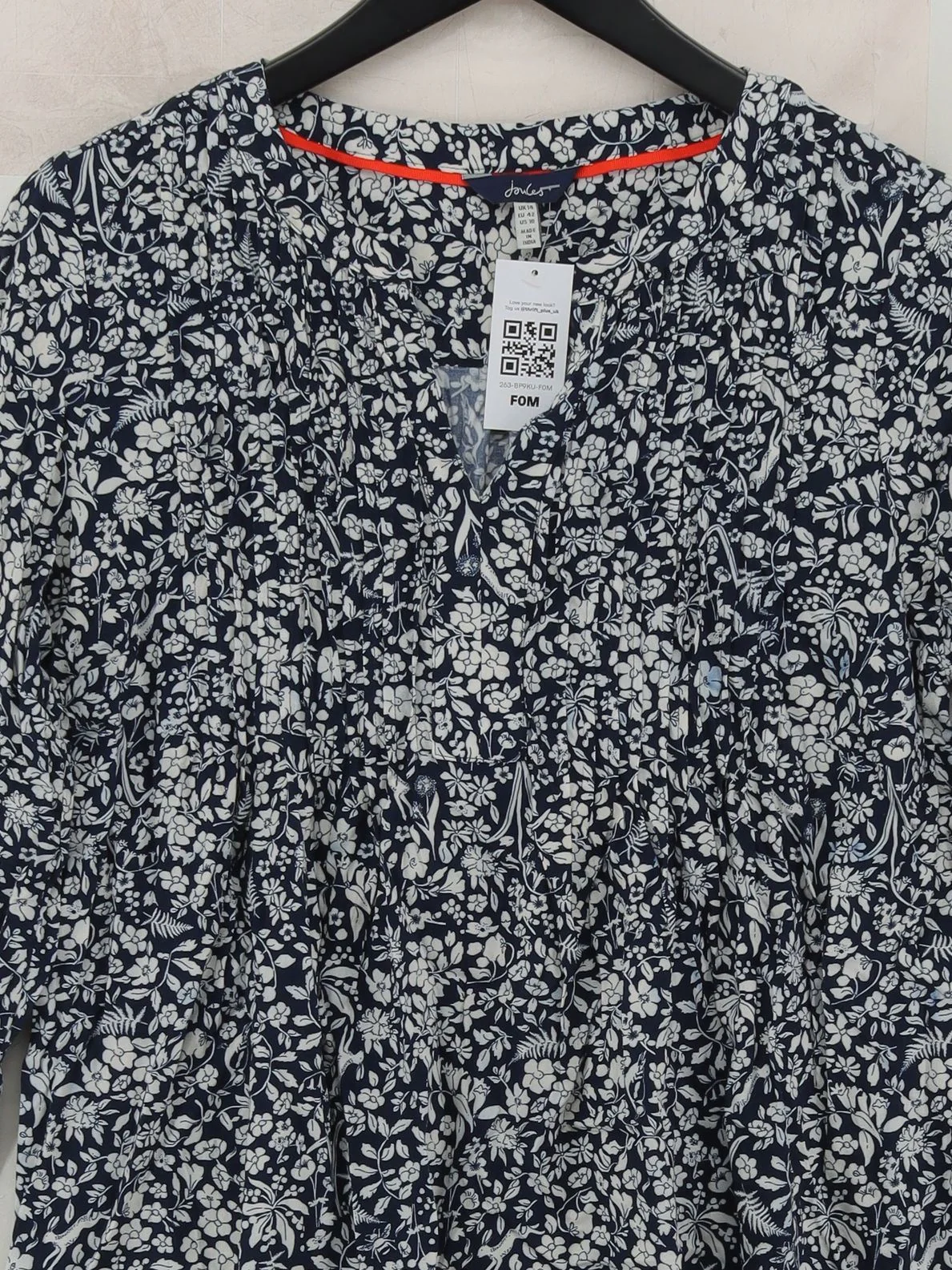 Joules Women's Top L Blue Floral 100% Viscose Long Sleeve V-Neck Basic - Image 3