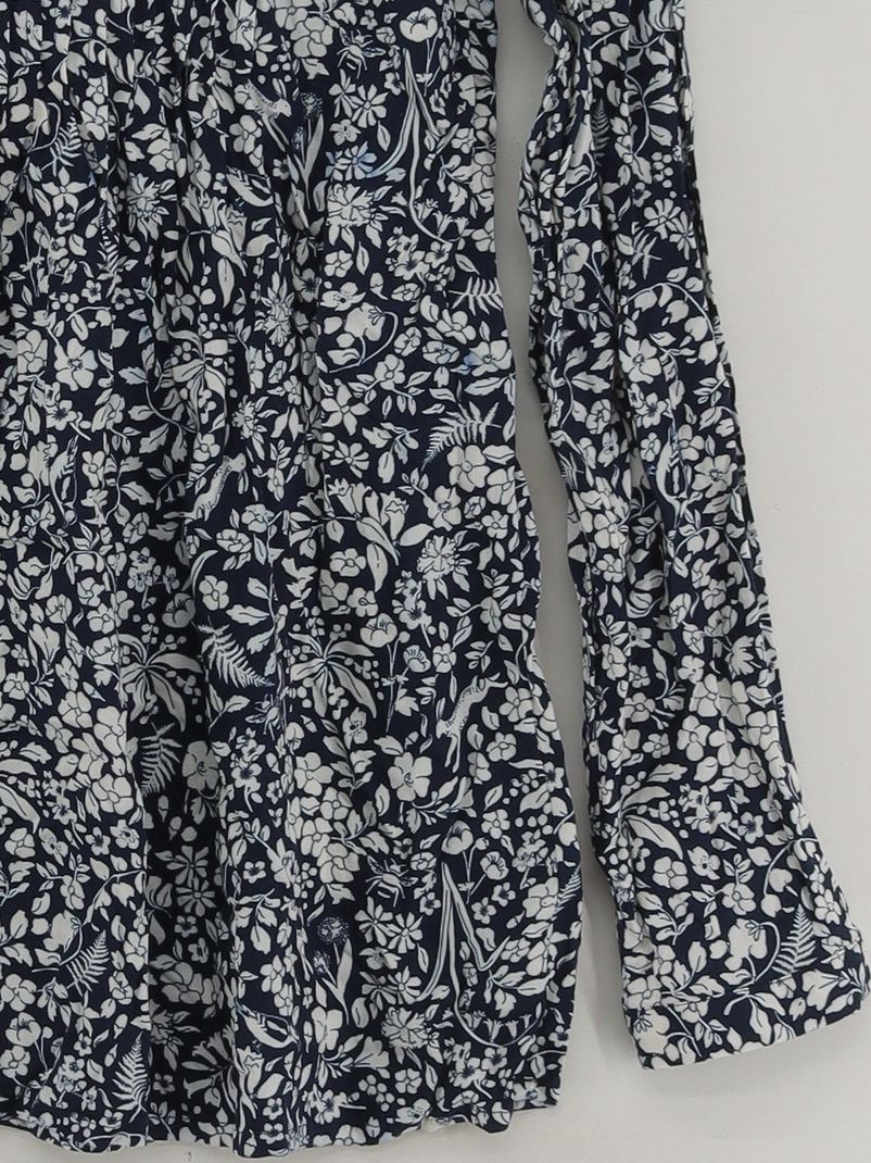 Joules Women's Top L Blue Floral 100% Viscose Long Sleeve V-Neck Basic - Image 4