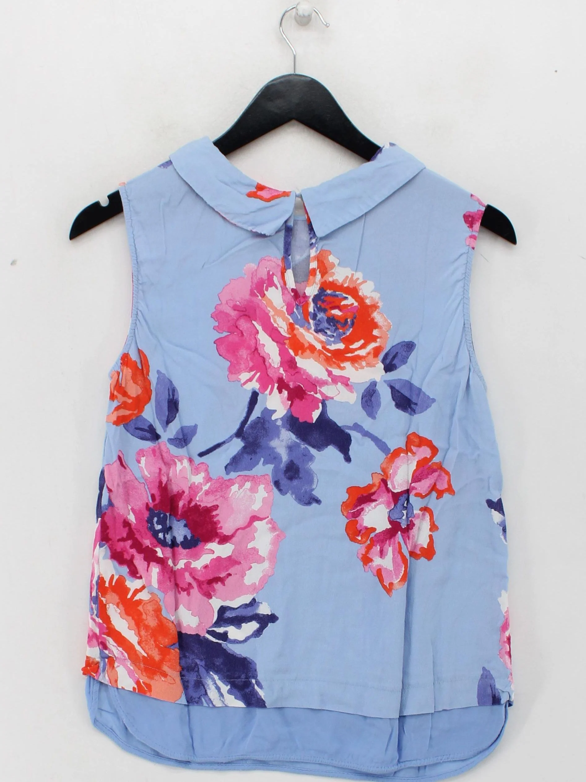 Joules Women's Top L Blue Floral 100% Viscose Sleeveless Collared Basic - Image 2