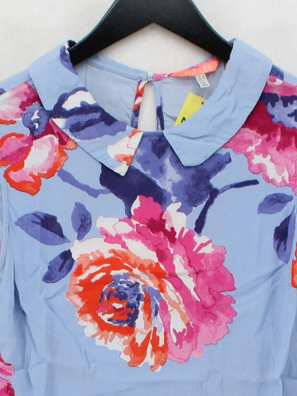 Joules Women's Top L Blue Floral 100% Viscose Sleeveless Collared Basic - Image 3