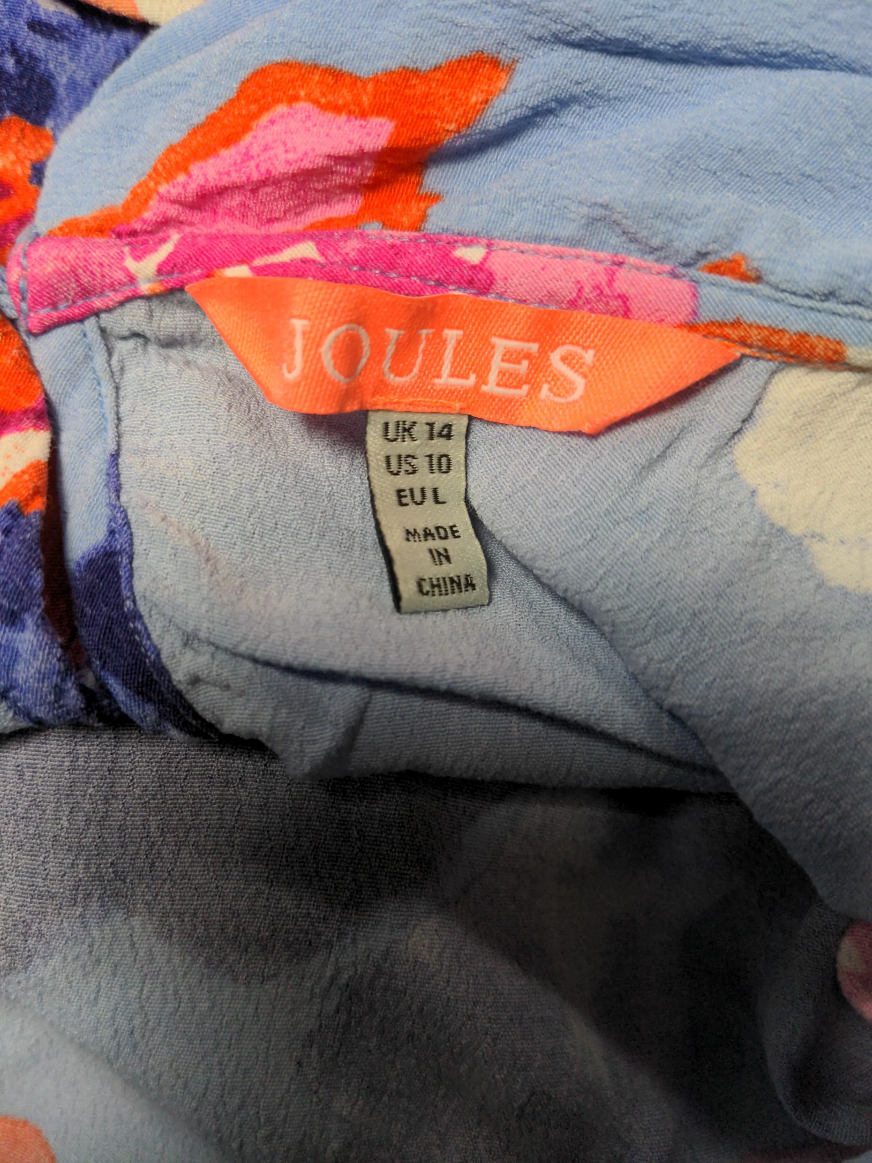 Joules Women's Top L Blue Floral 100% Viscose Sleeveless Collared Basic - Image 5