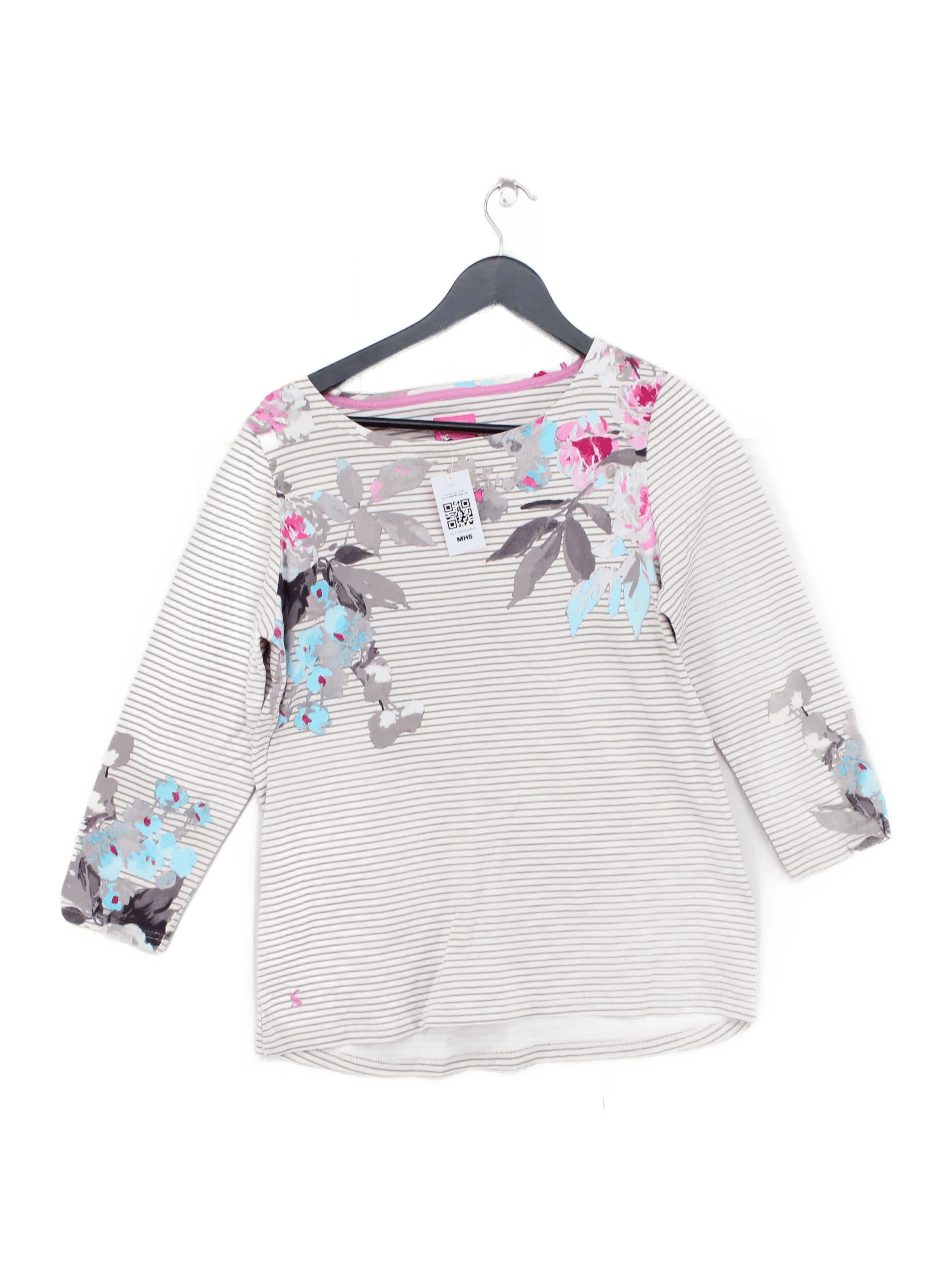 Joules Women's Top L Cream Floral 100% Cotton 3/4 Sleeve Round Neck Basic