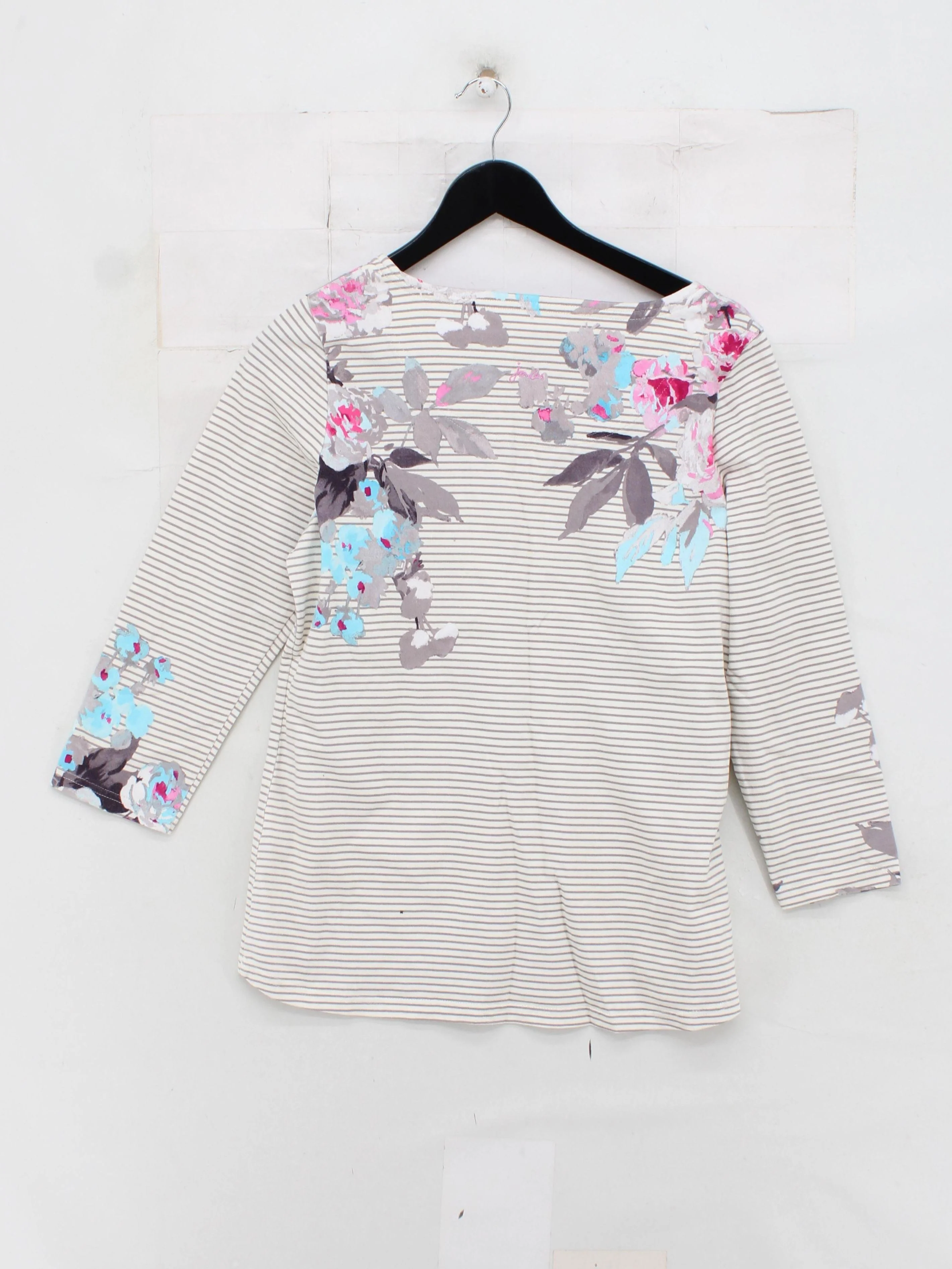 Joules Women's Top L Cream Floral 100% Cotton 3/4 Sleeve Round Neck Basic - Image 2