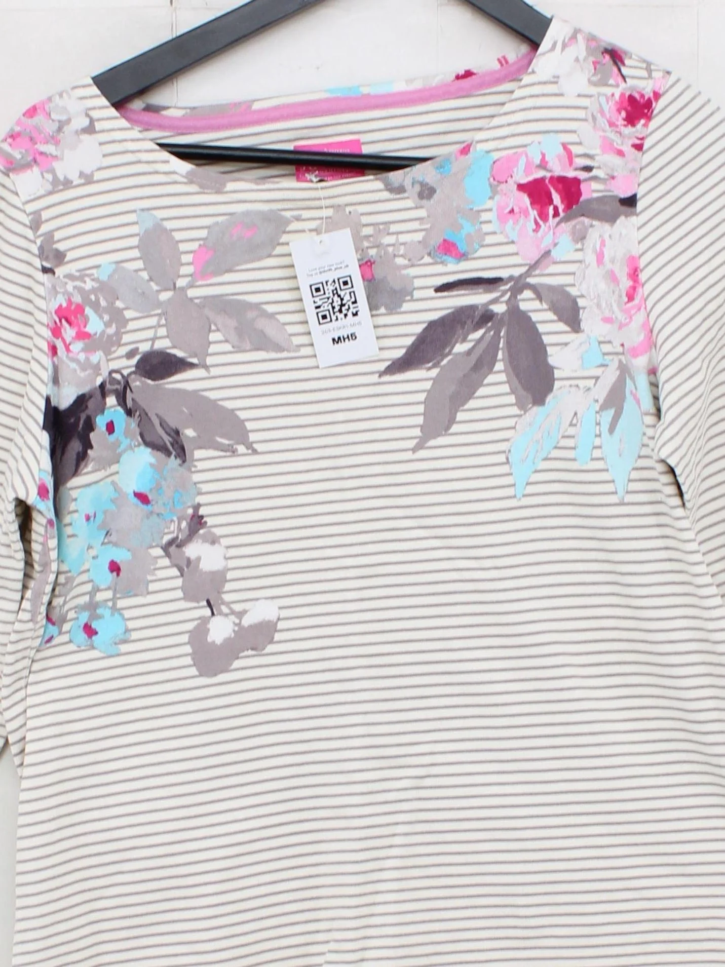 Joules Women's Top L Cream Floral 100% Cotton 3/4 Sleeve Round Neck Basic - Image 3