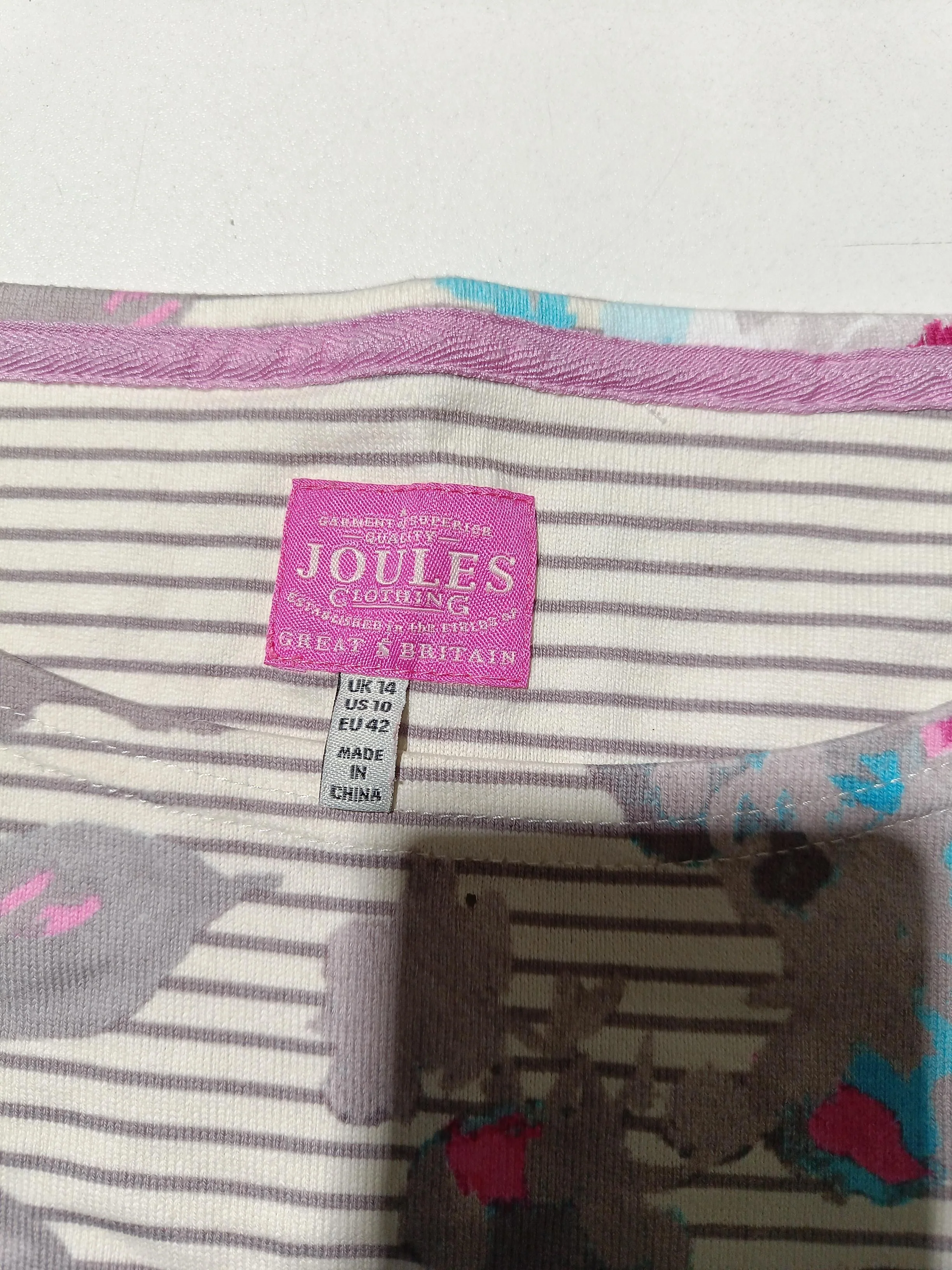 Joules Women's Top L Cream Floral 100% Cotton 3/4 Sleeve Round Neck Basic - Image 5