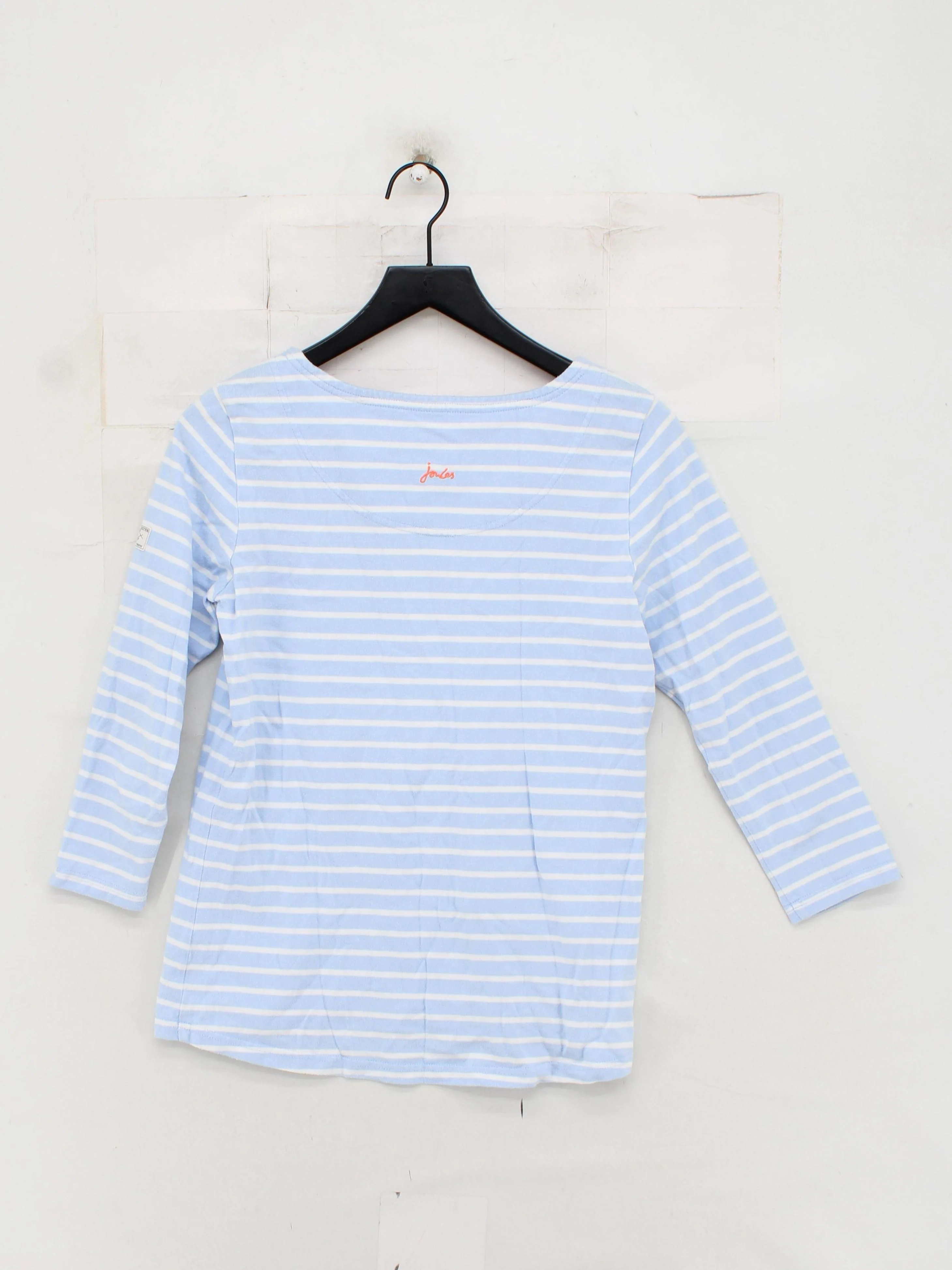 Joules Women's Top M Blue Striped 100% Cotton 3/4 Sleeve Round Neck Basic - Image 2