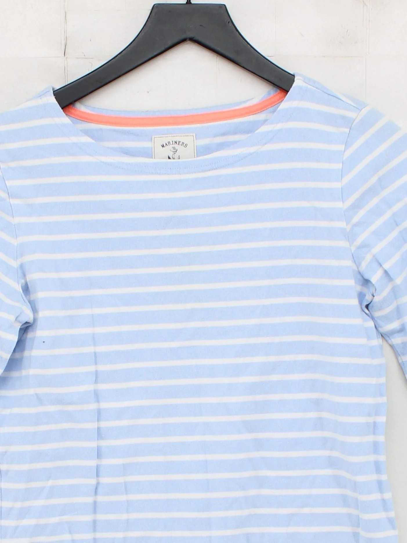 Joules Women's Top M Blue Striped 100% Cotton 3/4 Sleeve Round Neck Basic - Image 3