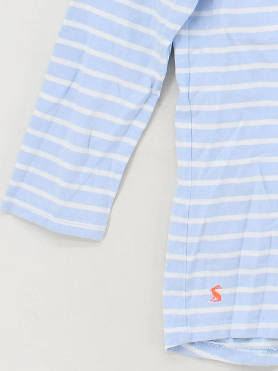Joules Women's Top M Blue Striped 100% Cotton 3/4 Sleeve Round Neck Basic - Image 4