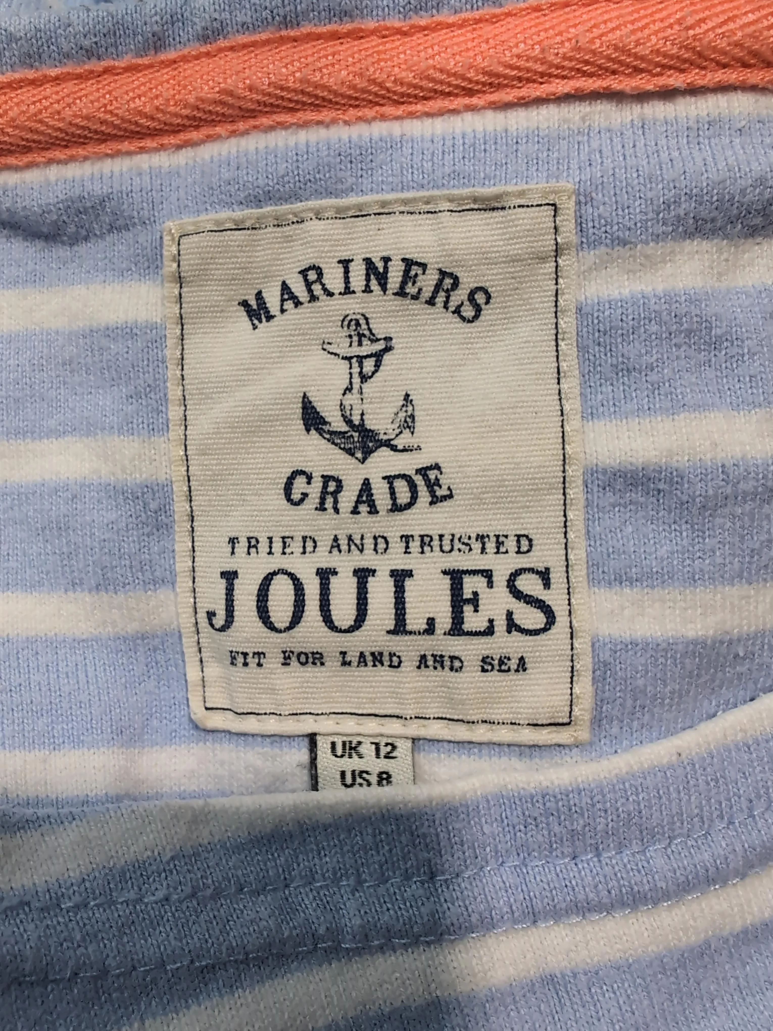 Joules Women's Top M Blue Striped 100% Cotton 3/4 Sleeve Round Neck Basic - Image 6