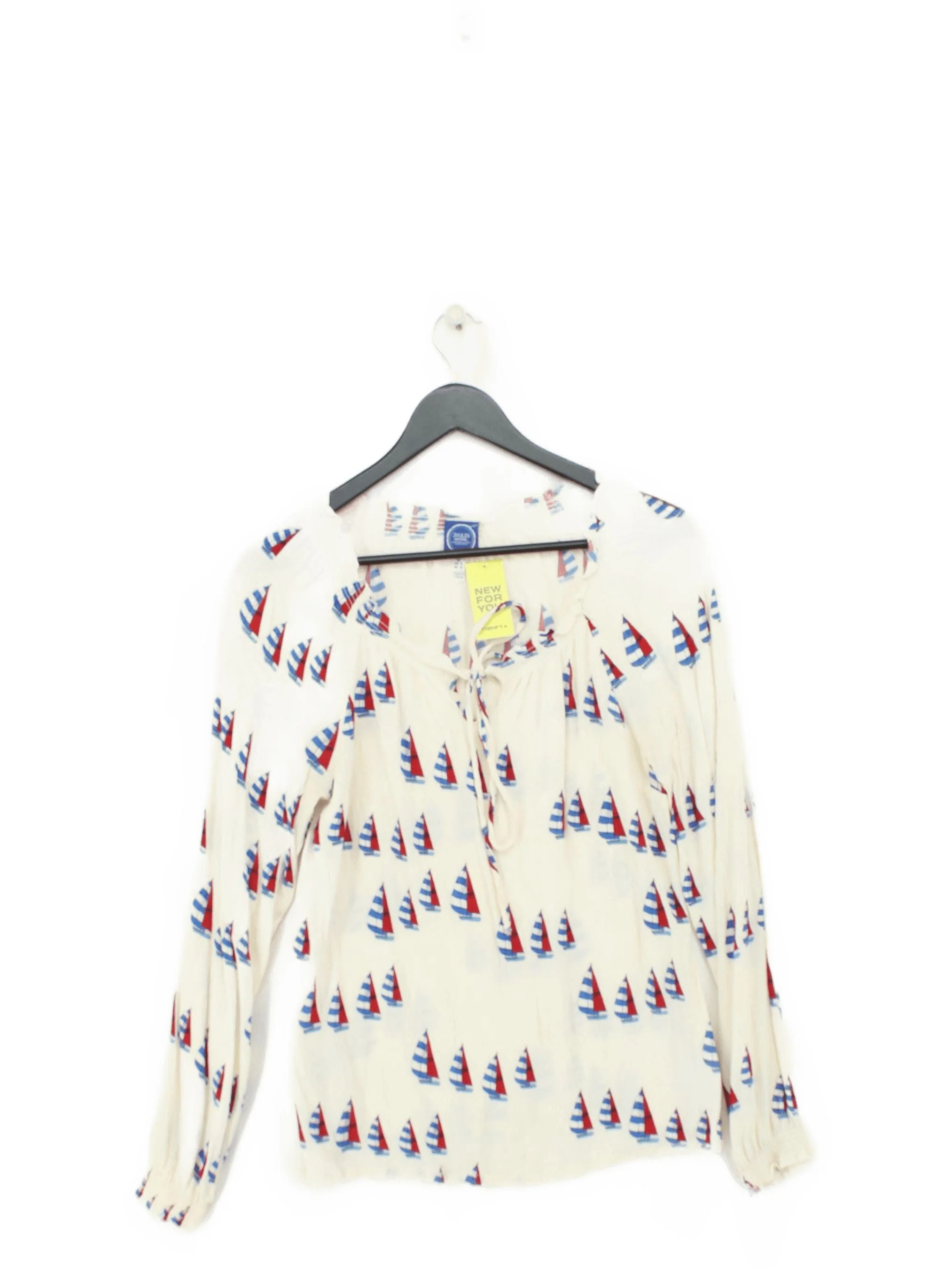 Joules Women's Top M Cream Geometric 100% Viscose Long Sleeve V-Neck Basic