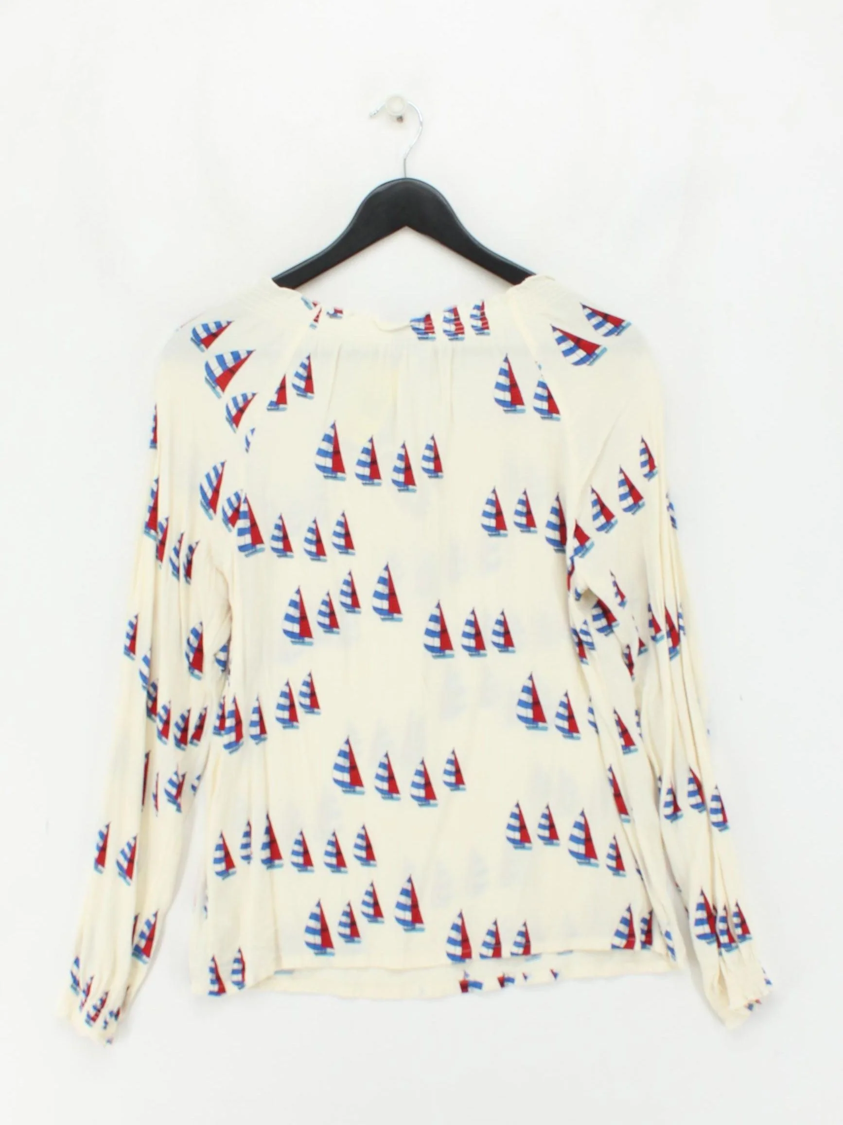 Joules Women's Top M Cream Geometric 100% Viscose Long Sleeve V-Neck Basic - Image 2