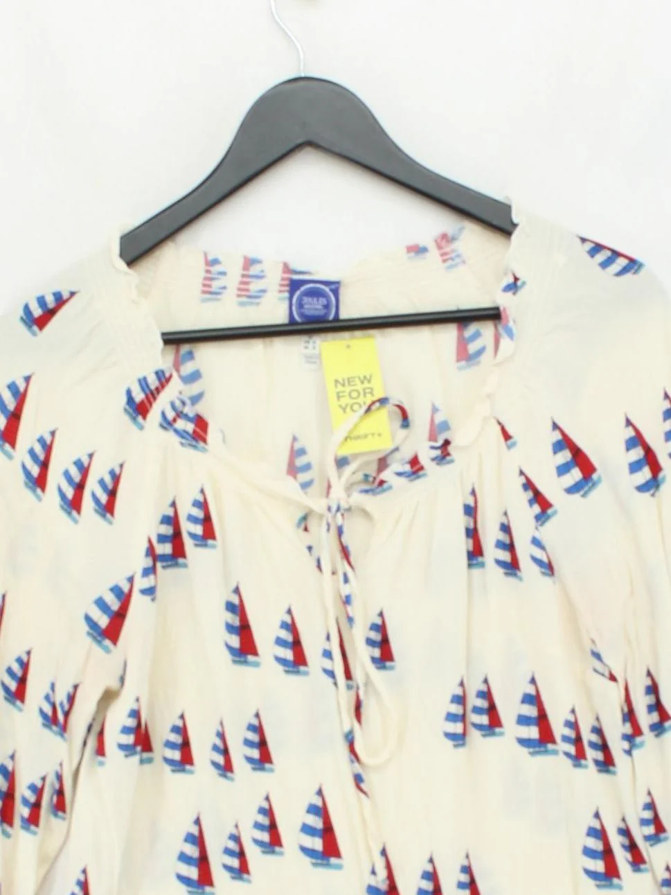 Joules Women's Top M Cream Geometric 100% Viscose Long Sleeve V-Neck Basic - Image 3