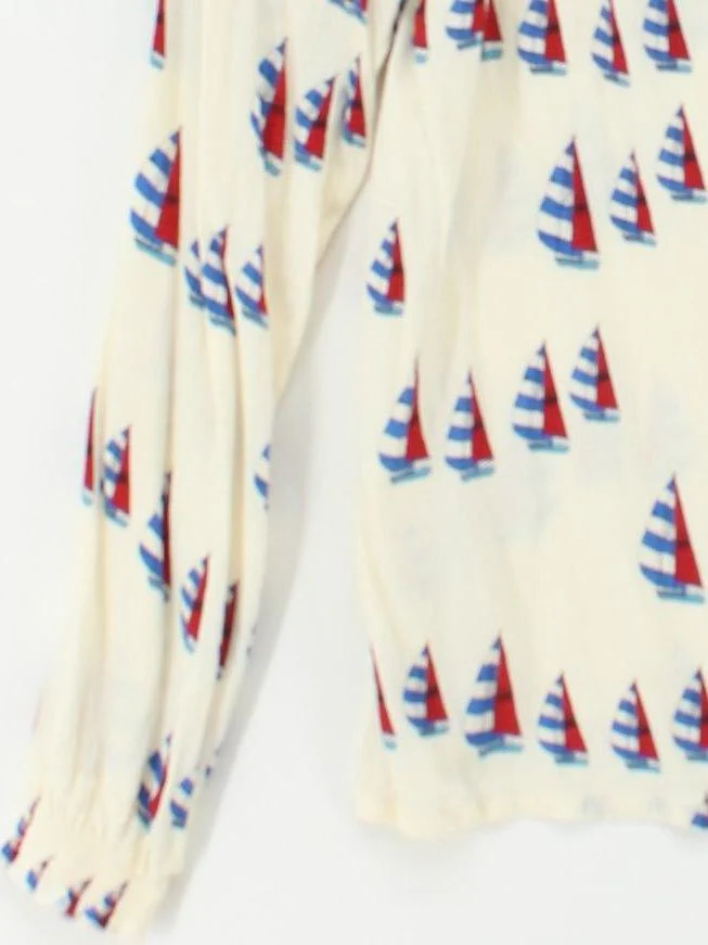Joules Women's Top M Cream Geometric 100% Viscose Long Sleeve V-Neck Basic - Image 4