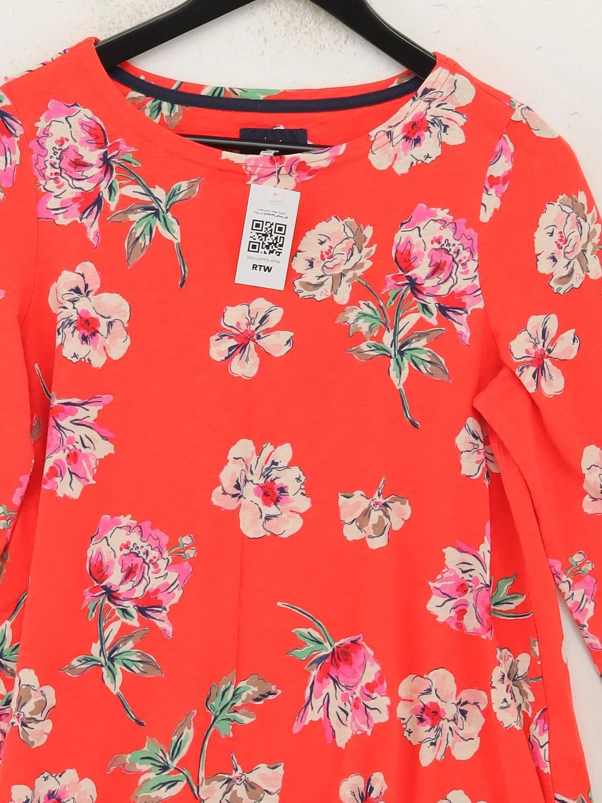 Joules Women's Top M Red Floral 100% Cotton Long Sleeve Round Neck Basic - Image 3