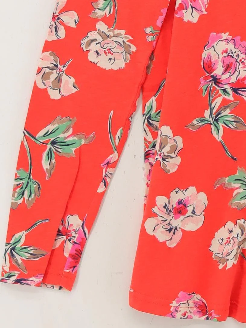 Joules Women's Top M Red Floral 100% Cotton Long Sleeve Round Neck Basic - Image 4
