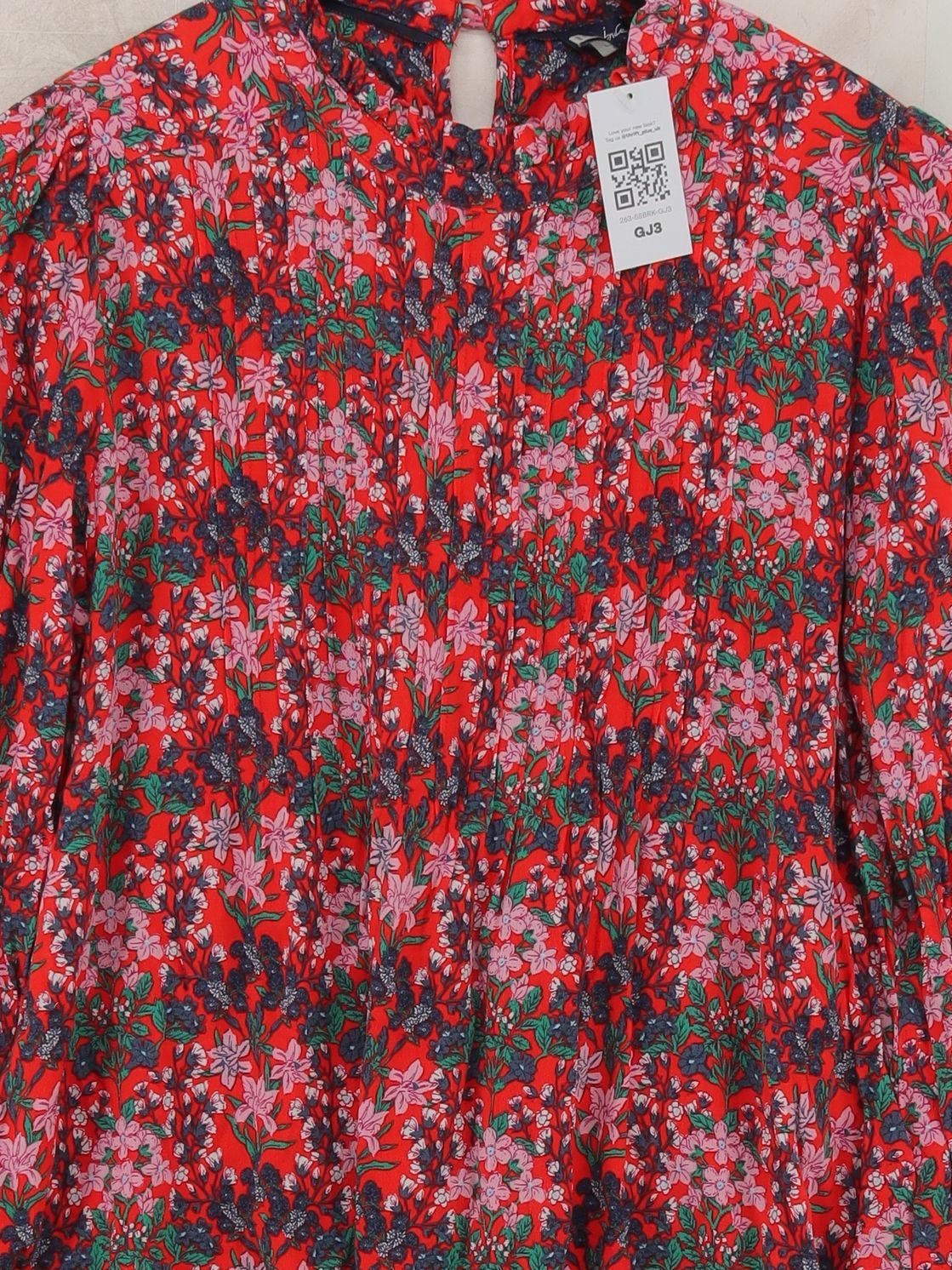 Joules Women's Top M Red Floral 100% Viscose Long Sleeve High Neck Basic - Image 3