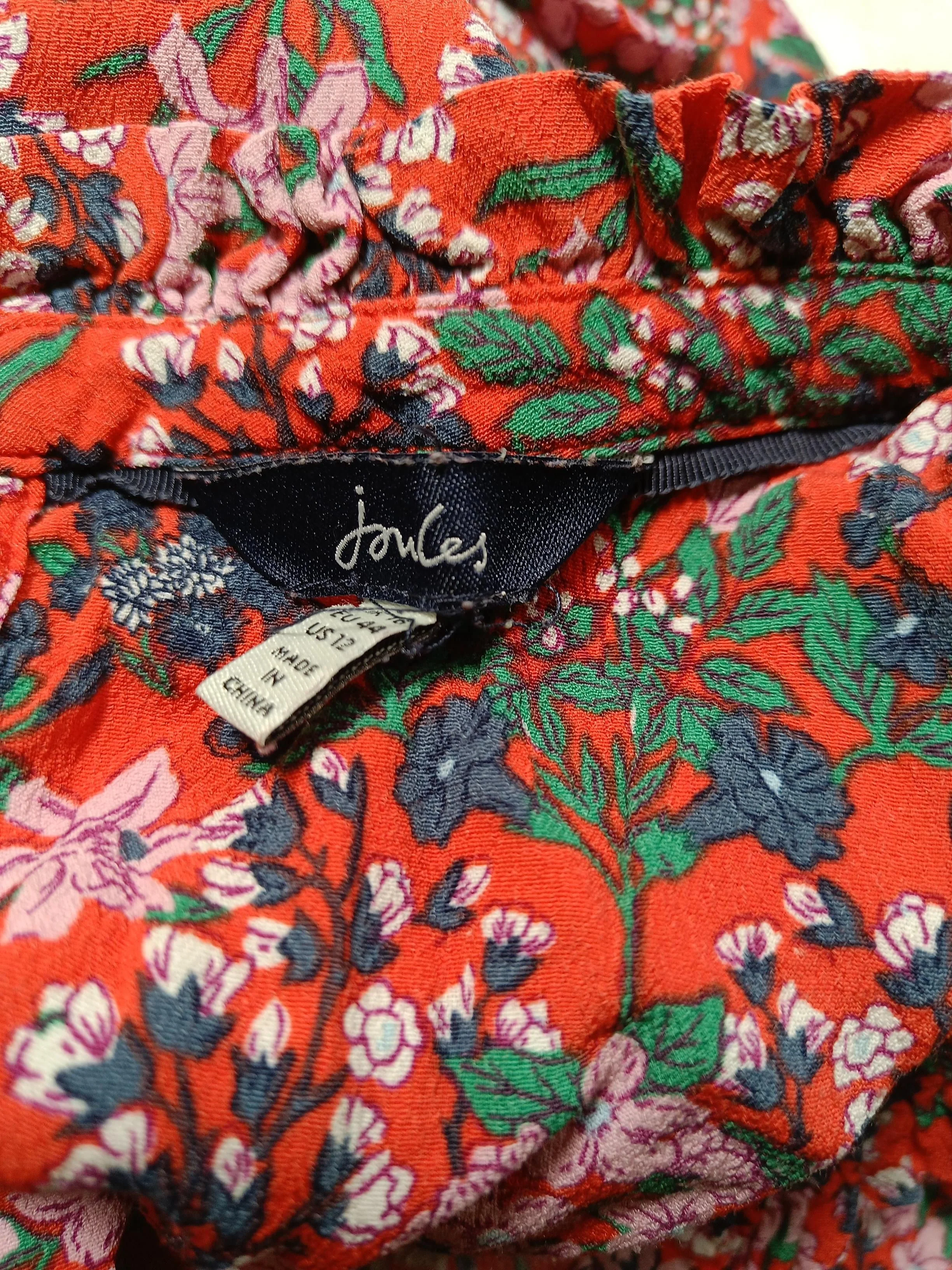 Joules Women's Top M Red Floral 100% Viscose Long Sleeve High Neck Basic - Image 5