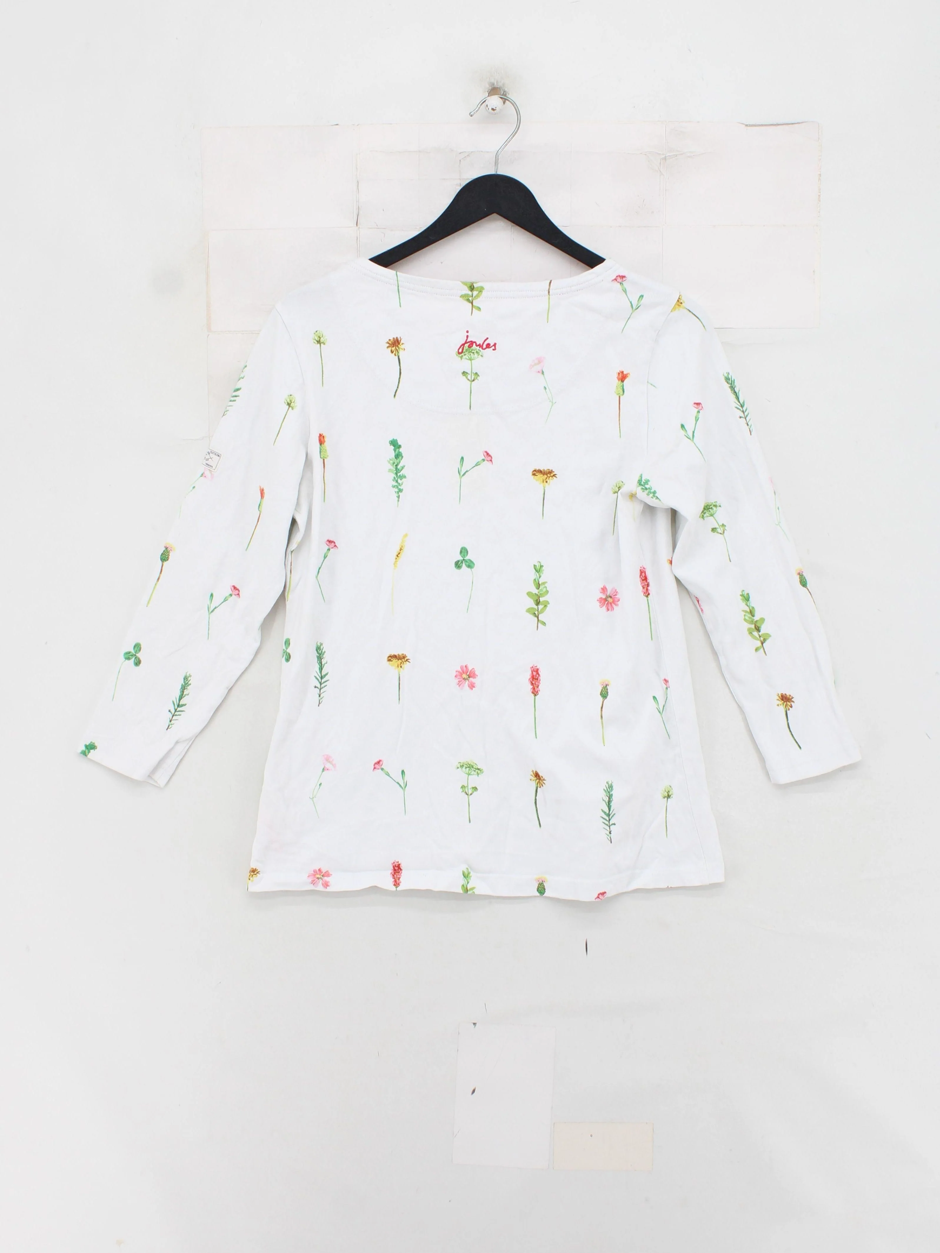Joules Women's Top M White Floral 100% Cotton Long Sleeve Round Neck Basic - Image 2