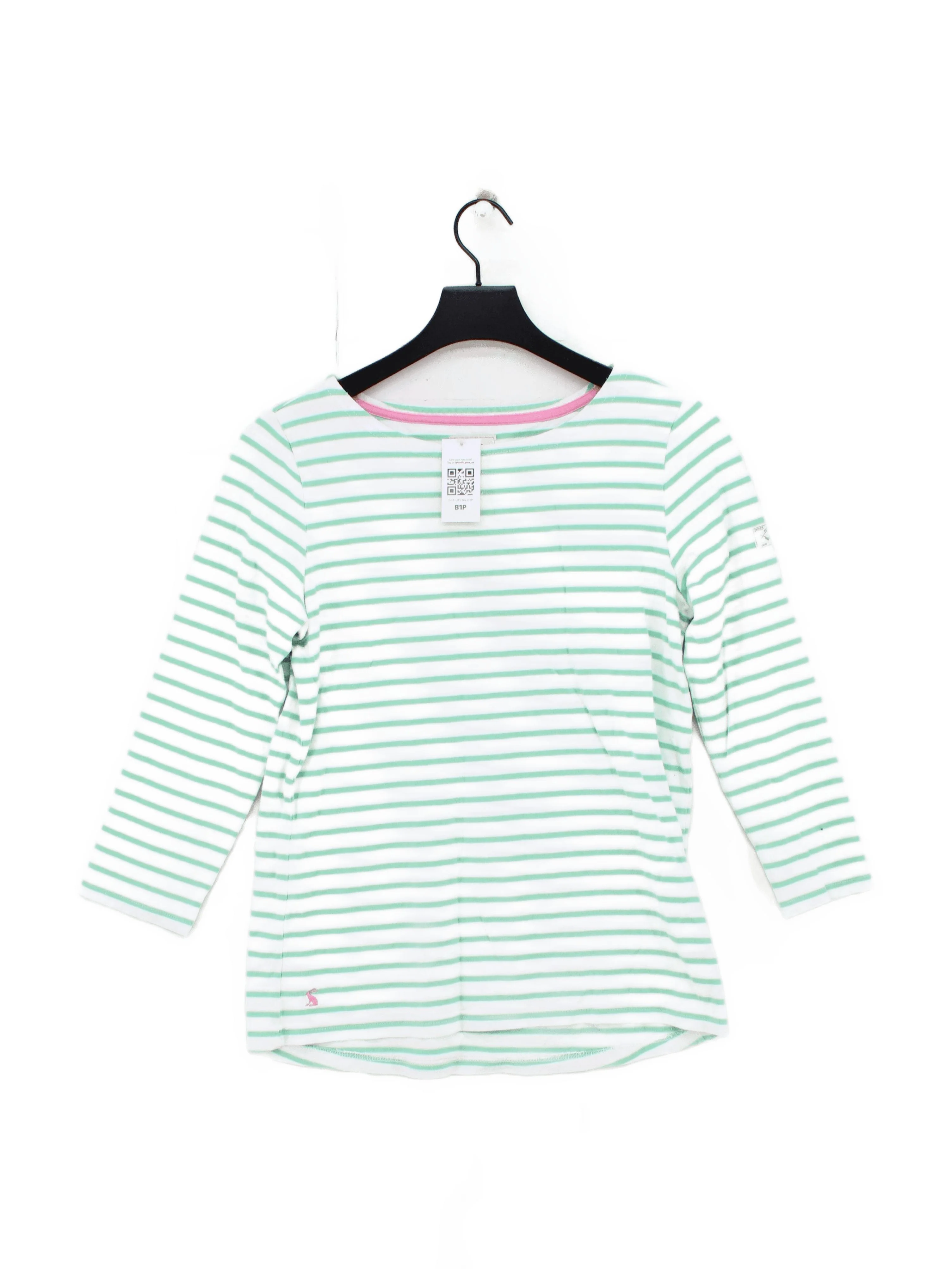 Joules Women's Top M White Striped 100% Cotton 3/4 Sleeve Round Neck Basic