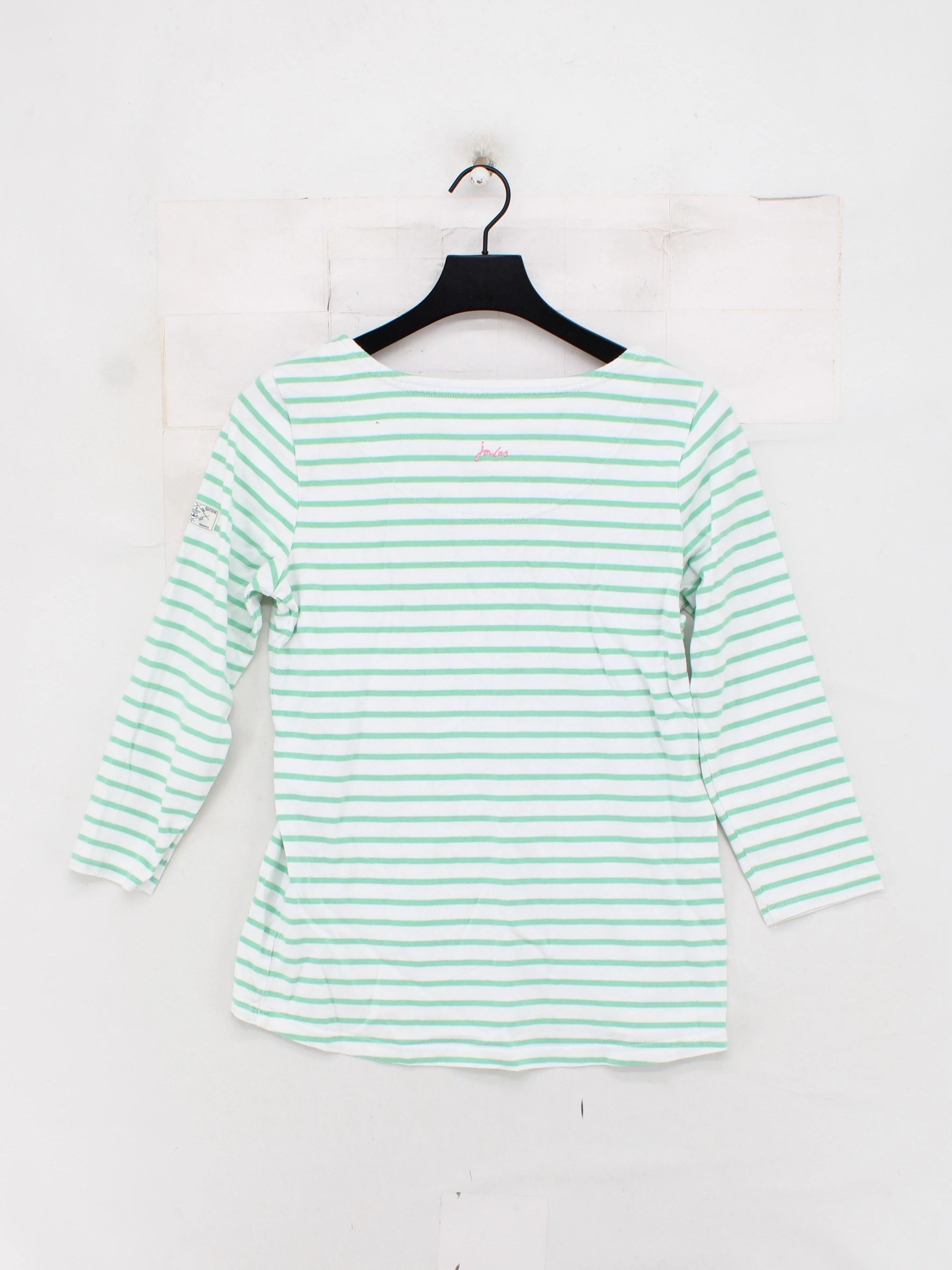 Joules Women's Top M White Striped 100% Cotton 3/4 Sleeve Round Neck Basic - Image 2