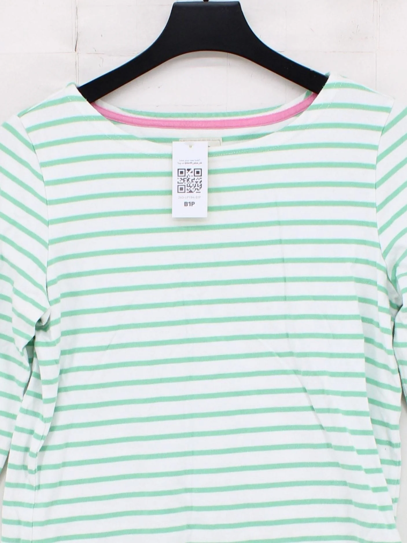 Joules Women's Top M White Striped 100% Cotton 3/4 Sleeve Round Neck Basic - Image 3