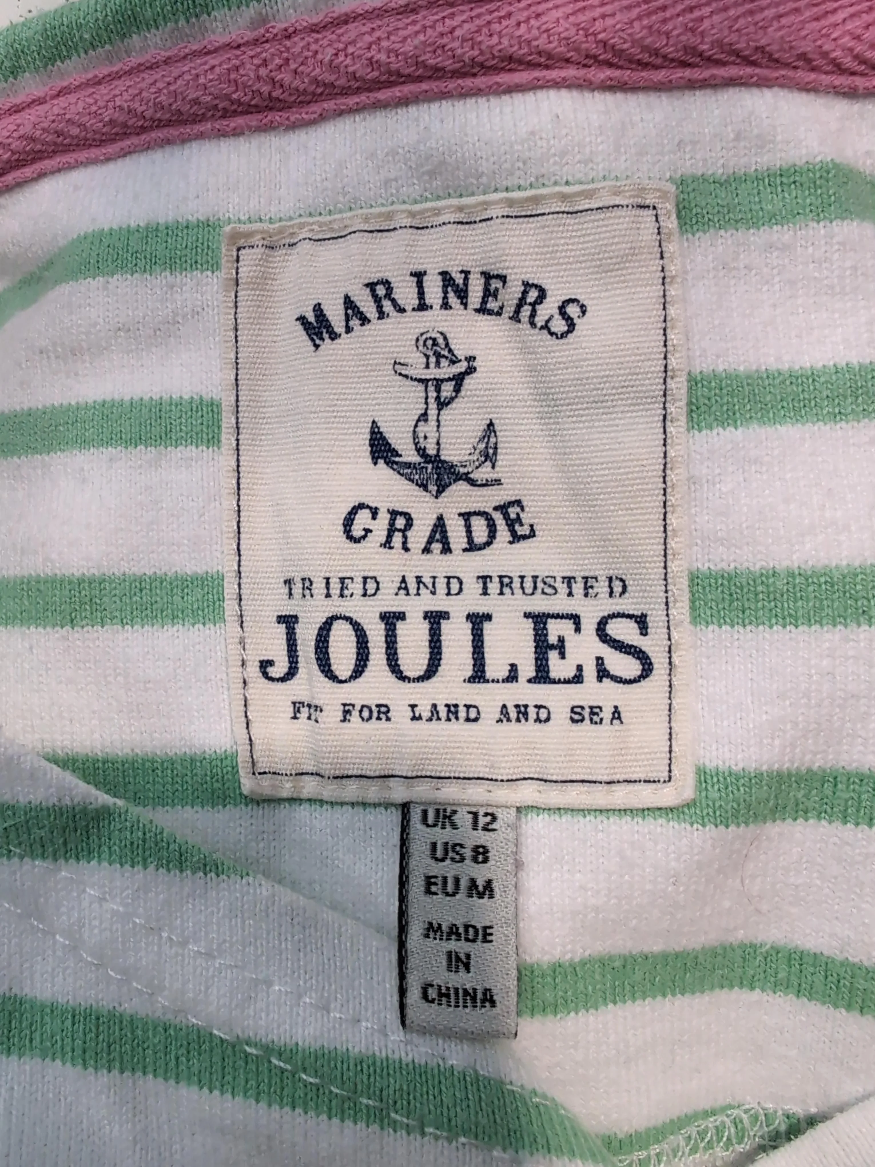Joules Women's Top M White Striped 100% Cotton 3/4 Sleeve Round Neck Basic - Image 5