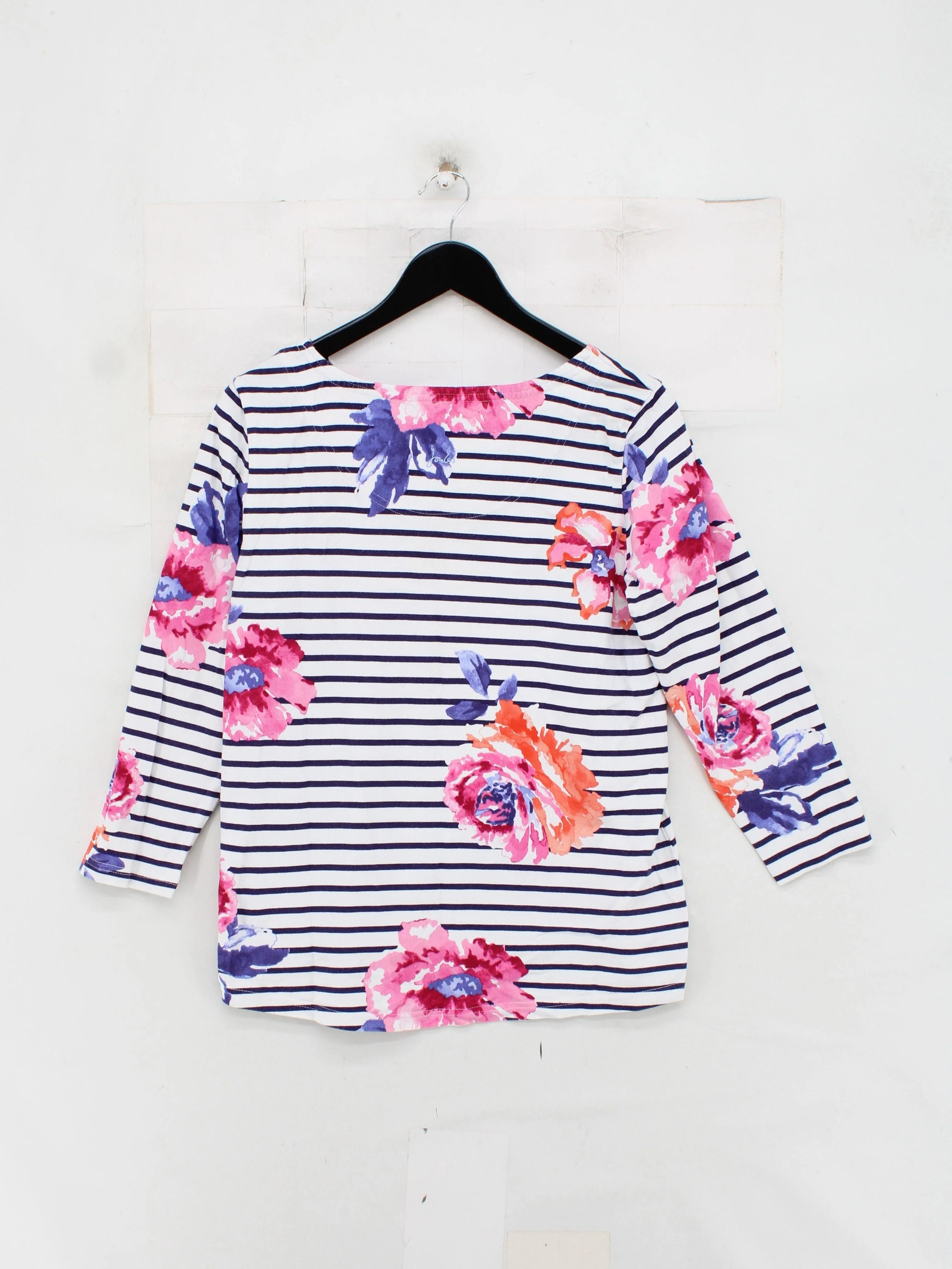 Joules Women's Top M White Striped 100% Cotton 3/4 Sleeve Round Neck Basic - Image 2