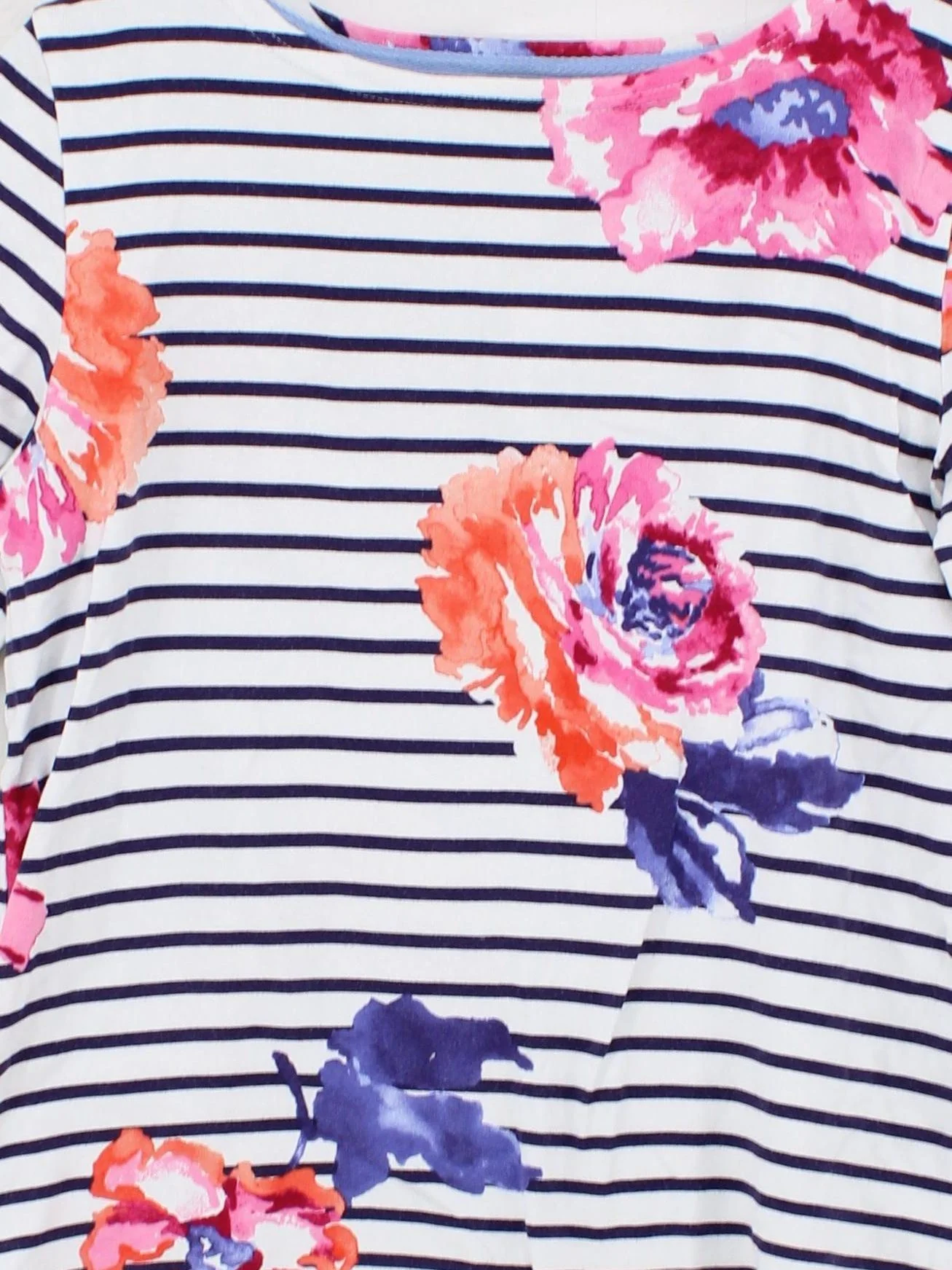 Joules Women's Top M White Striped 100% Cotton 3/4 Sleeve Round Neck Basic - Image 3