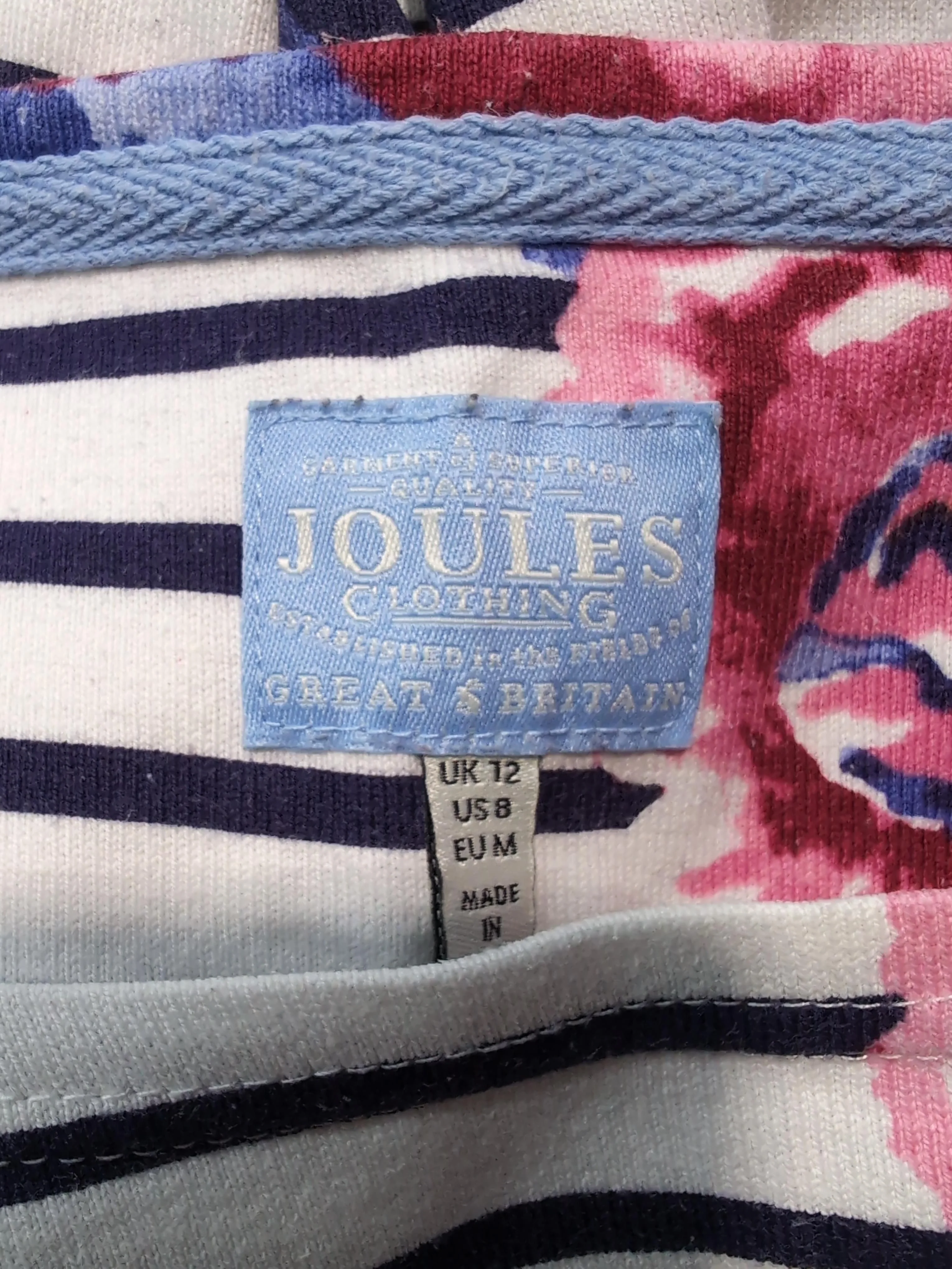 Joules Women's Top M White Striped 100% Cotton 3/4 Sleeve Round Neck Basic - Image 5