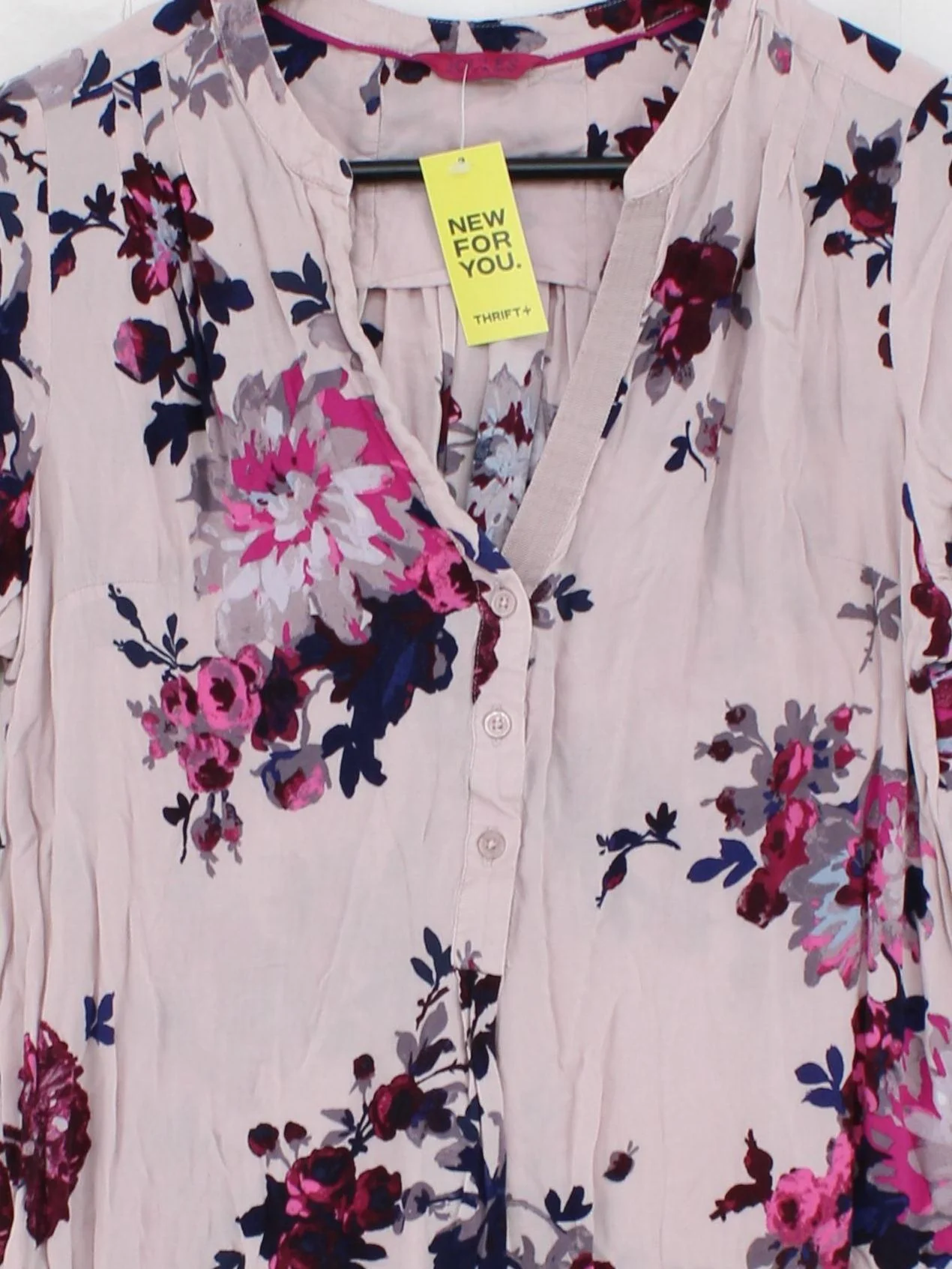 Joules Women's Top S Pink Floral 100% Other Long Sleeve V-Neck Basic - Image 3