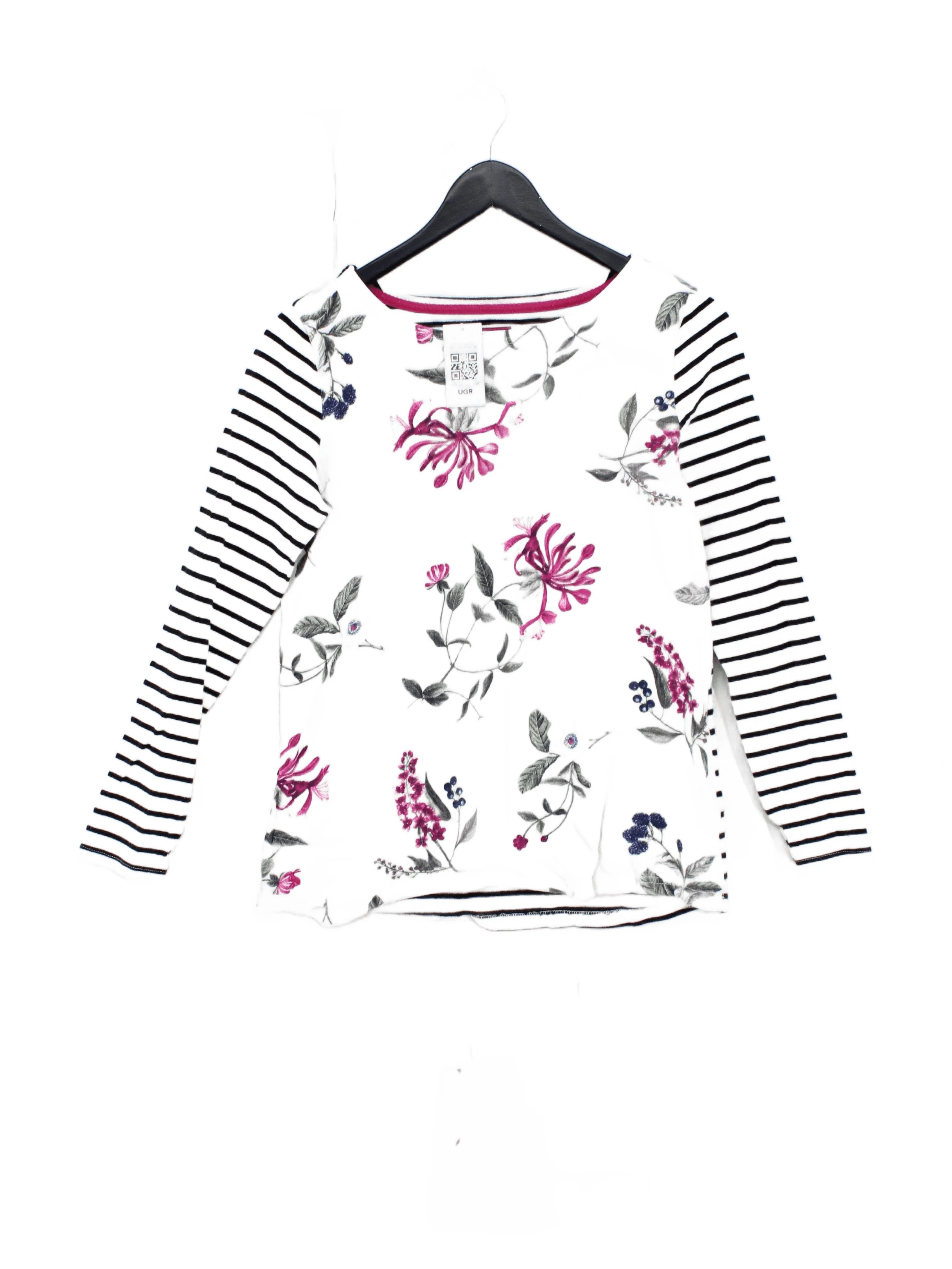Joules Women's Top S White Striped 100% Cotton Long Sleeve Round Neck Basic