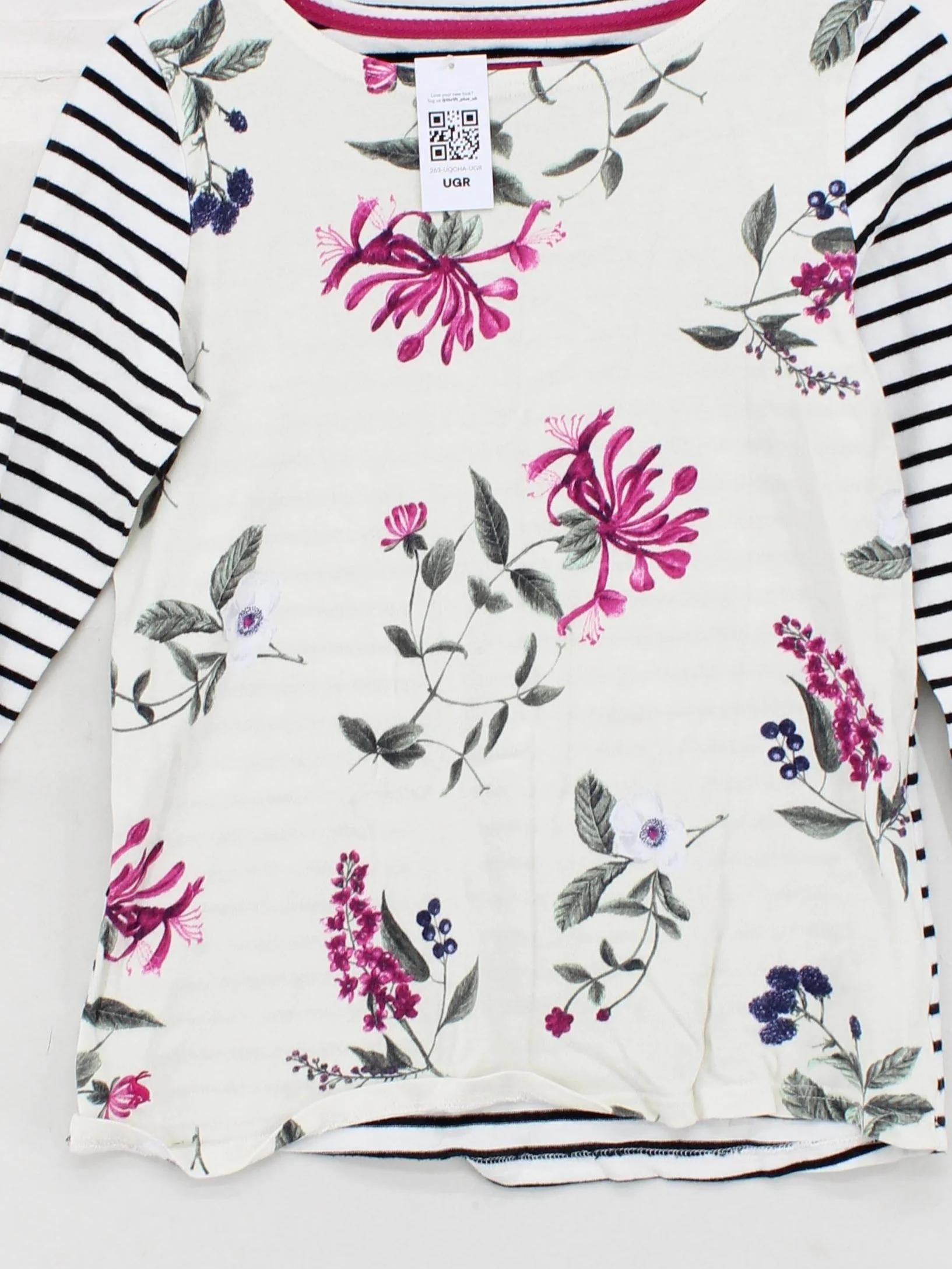 Joules Women's Top S White Striped 100% Cotton Long Sleeve Round Neck Basic - Image 3
