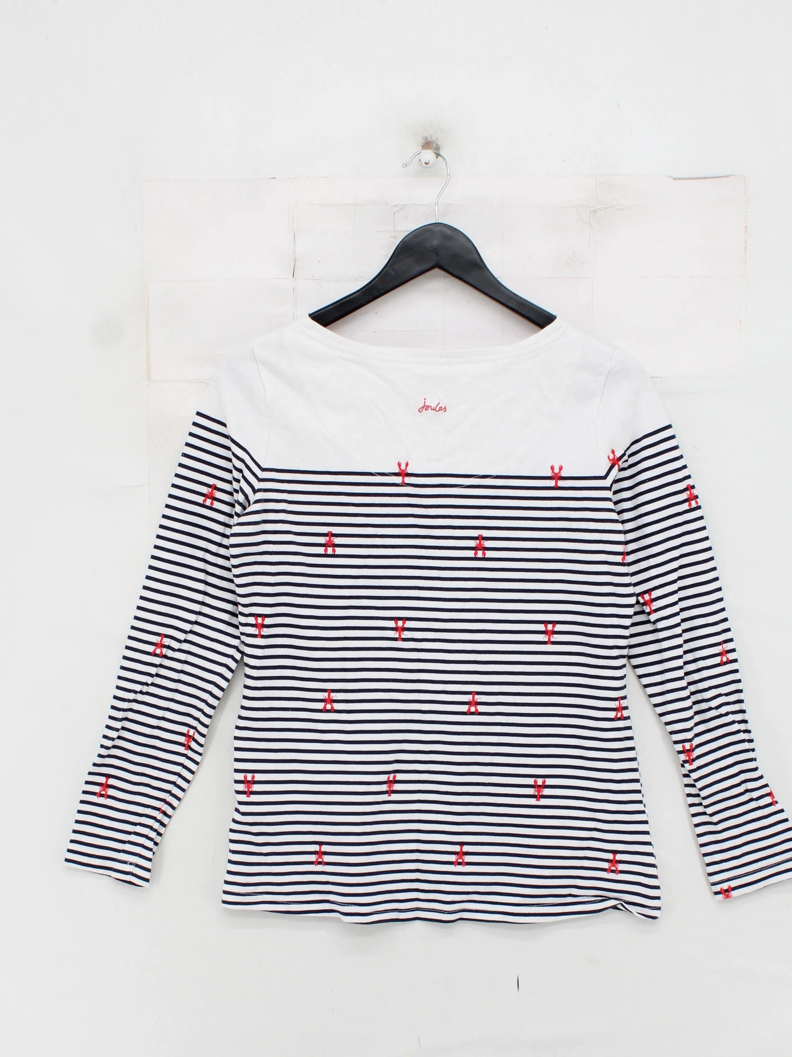 Joules Women's Top UK 10 Blue Striped 100% Cotton Long Sleeve Round Neck Basic - Image 2