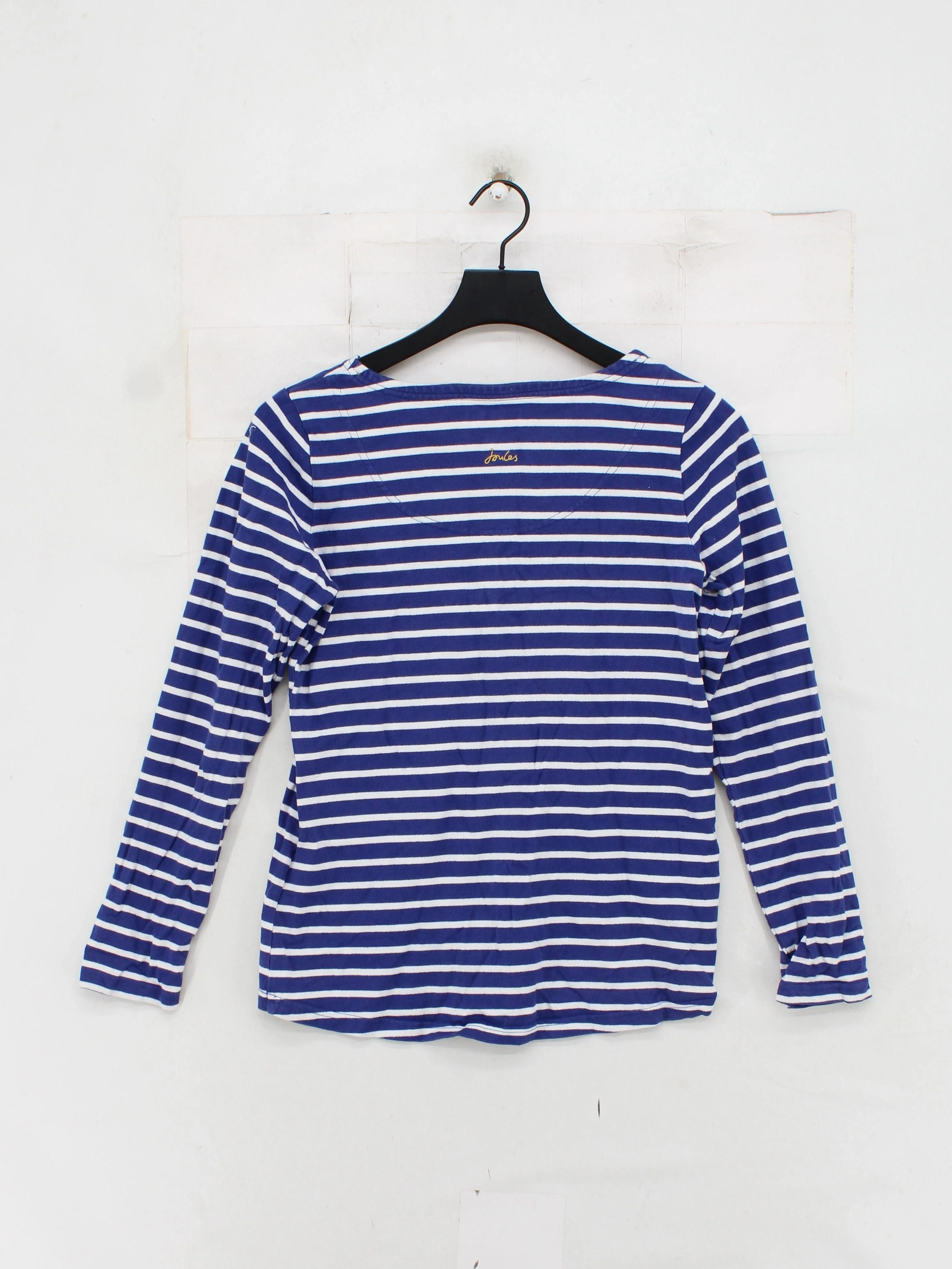Joules Women's Top UK 10 Blue Striped 100% Cotton Long Sleeve Round Neck Basic - Image 2