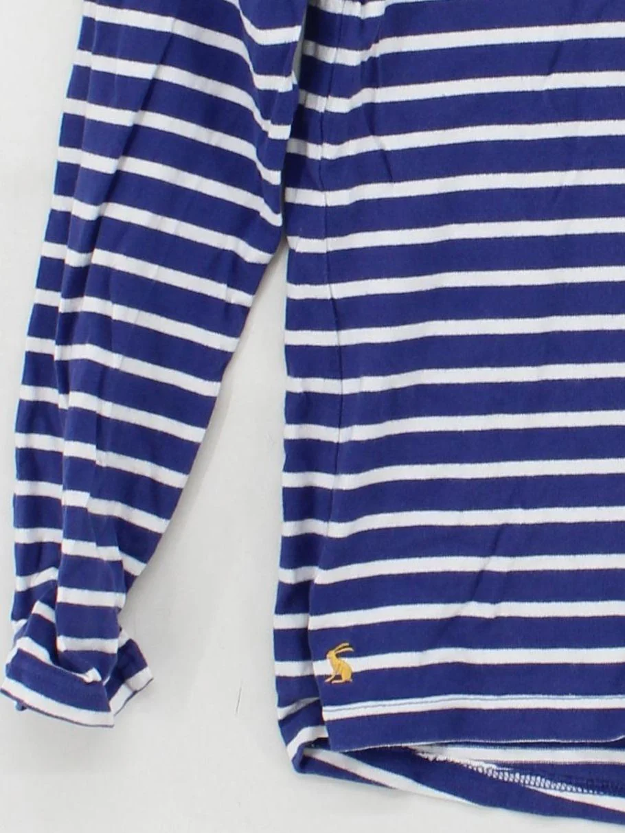 Joules Women's Top UK 10 Blue Striped 100% Cotton Long Sleeve Round Neck Basic - Image 4