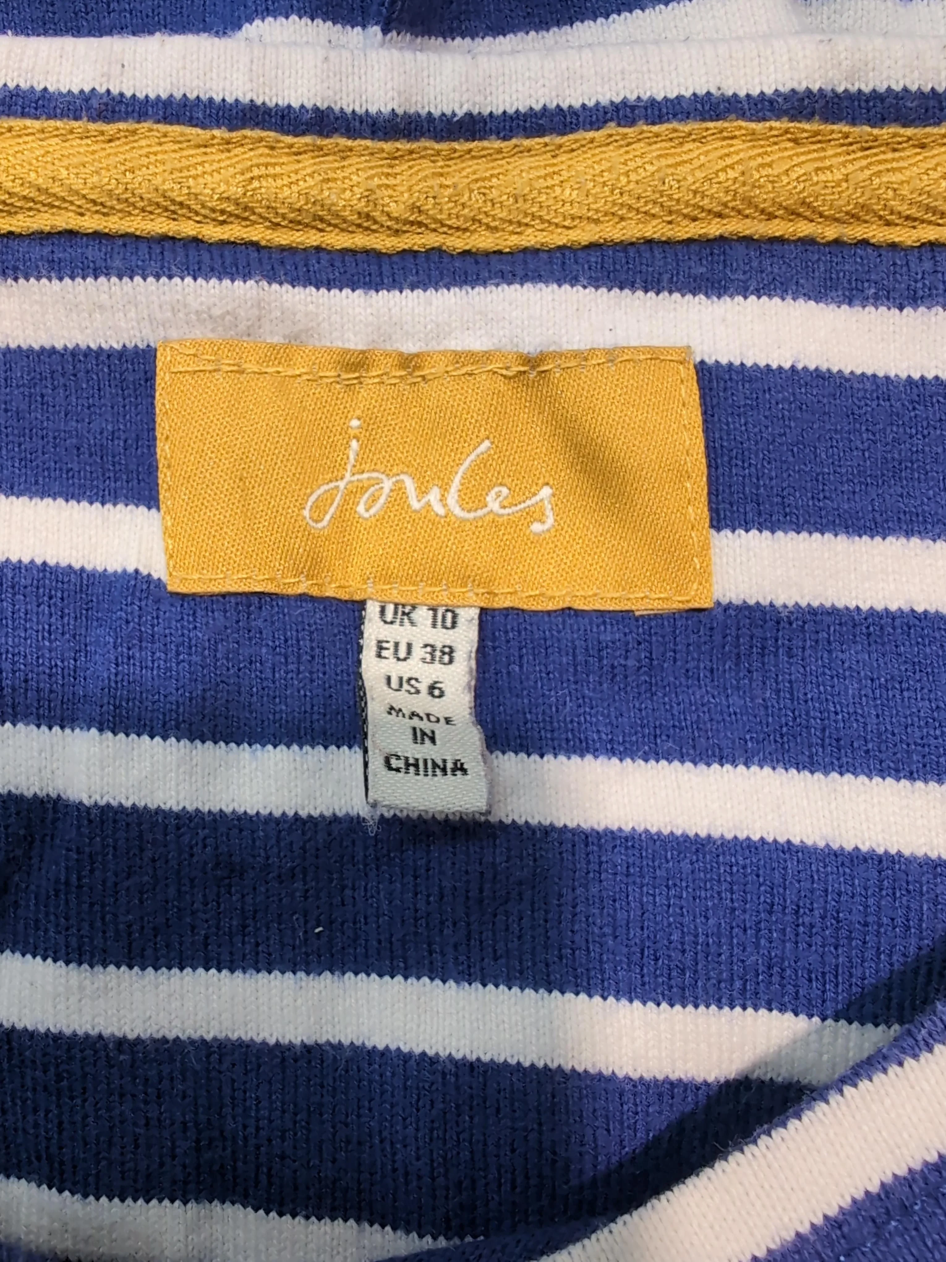 Joules Women's Top UK 10 Blue Striped 100% Cotton Long Sleeve Round Neck Basic - Image 5