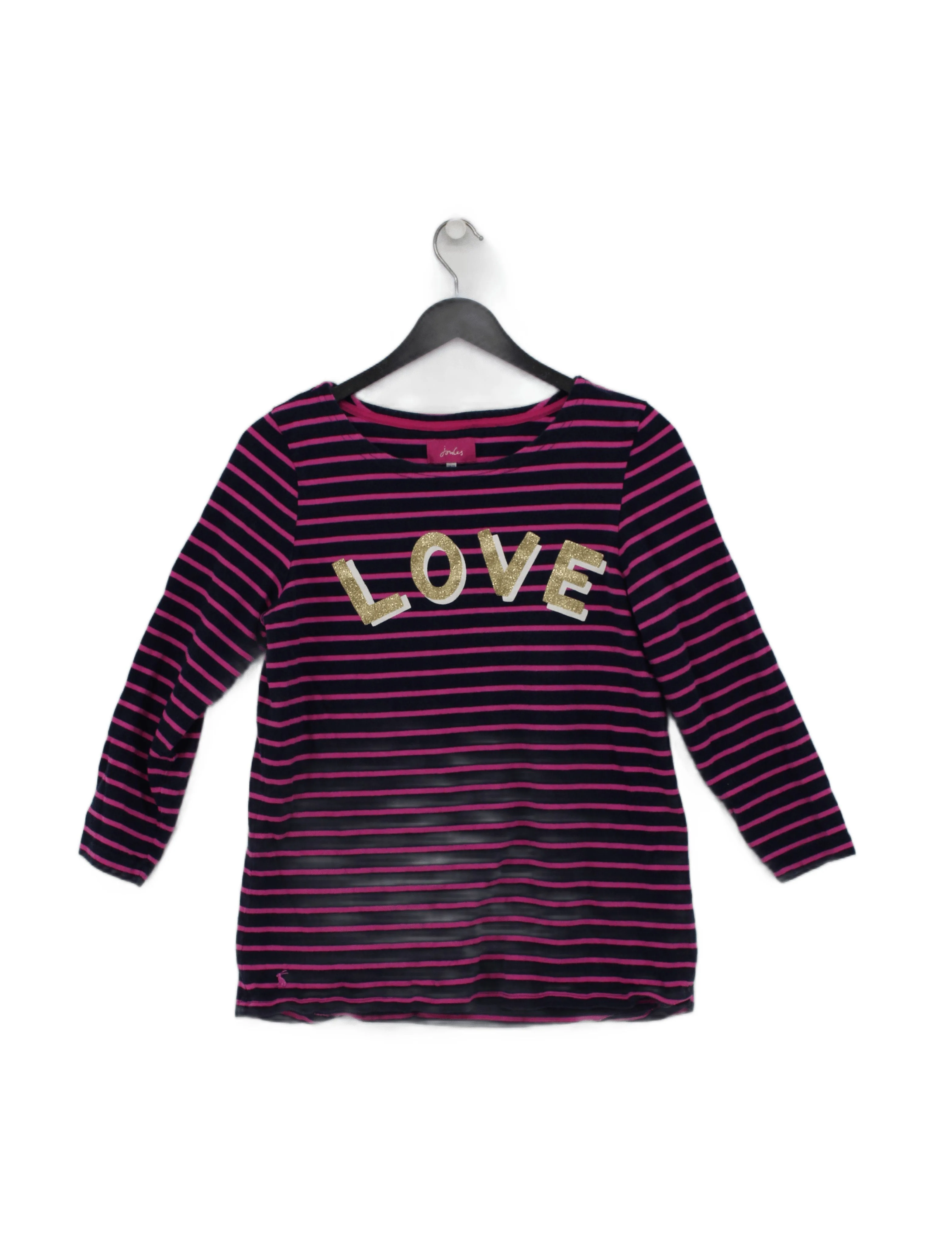 Joules Women's Top UK 12 Multi Striped 100% Cotton 3/4 Sleeve Round Neck Basic