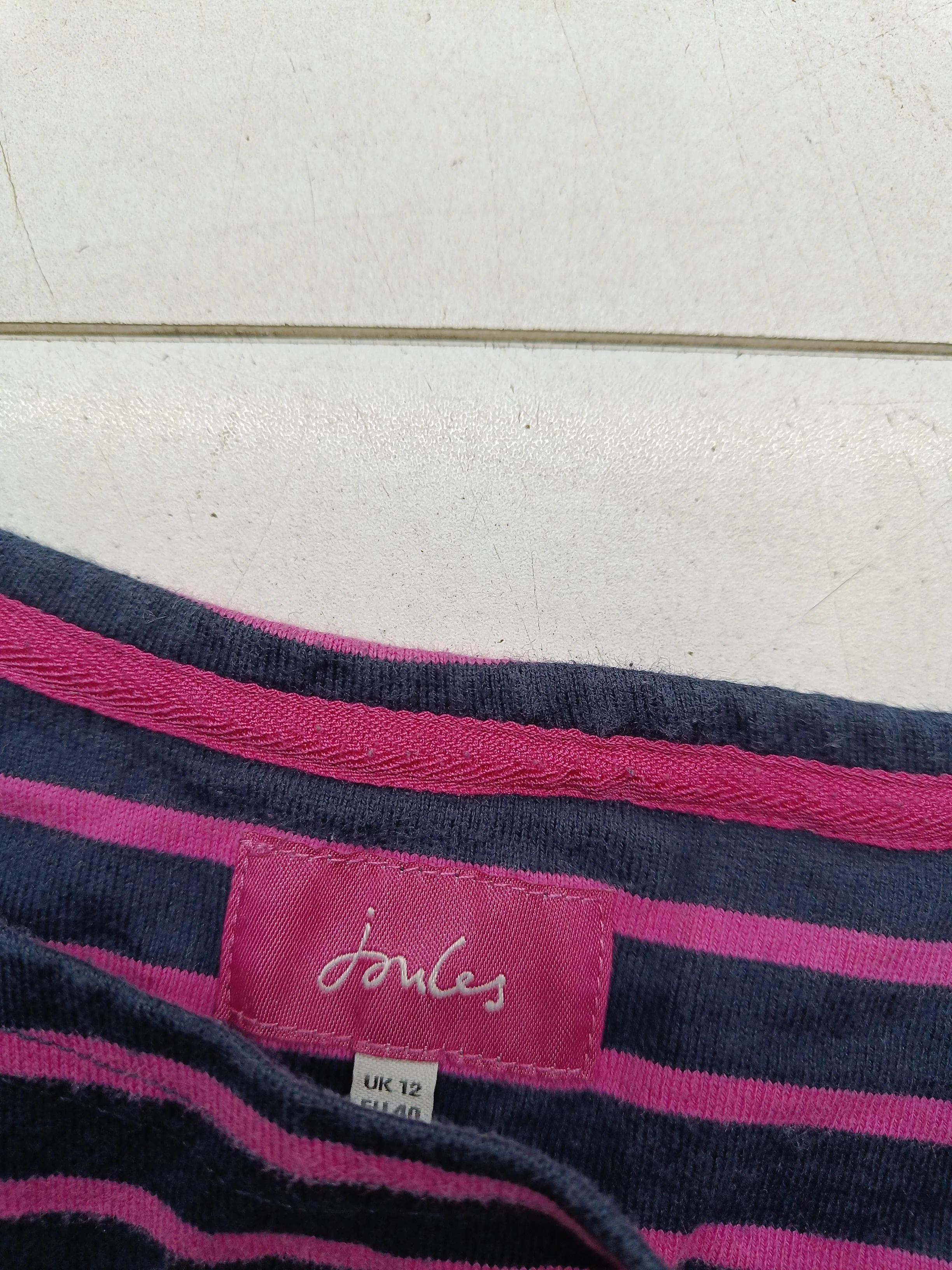 Joules Women's Top UK 12 Multi Striped 100% Cotton 3/4 Sleeve Round Neck Basic - Image 6