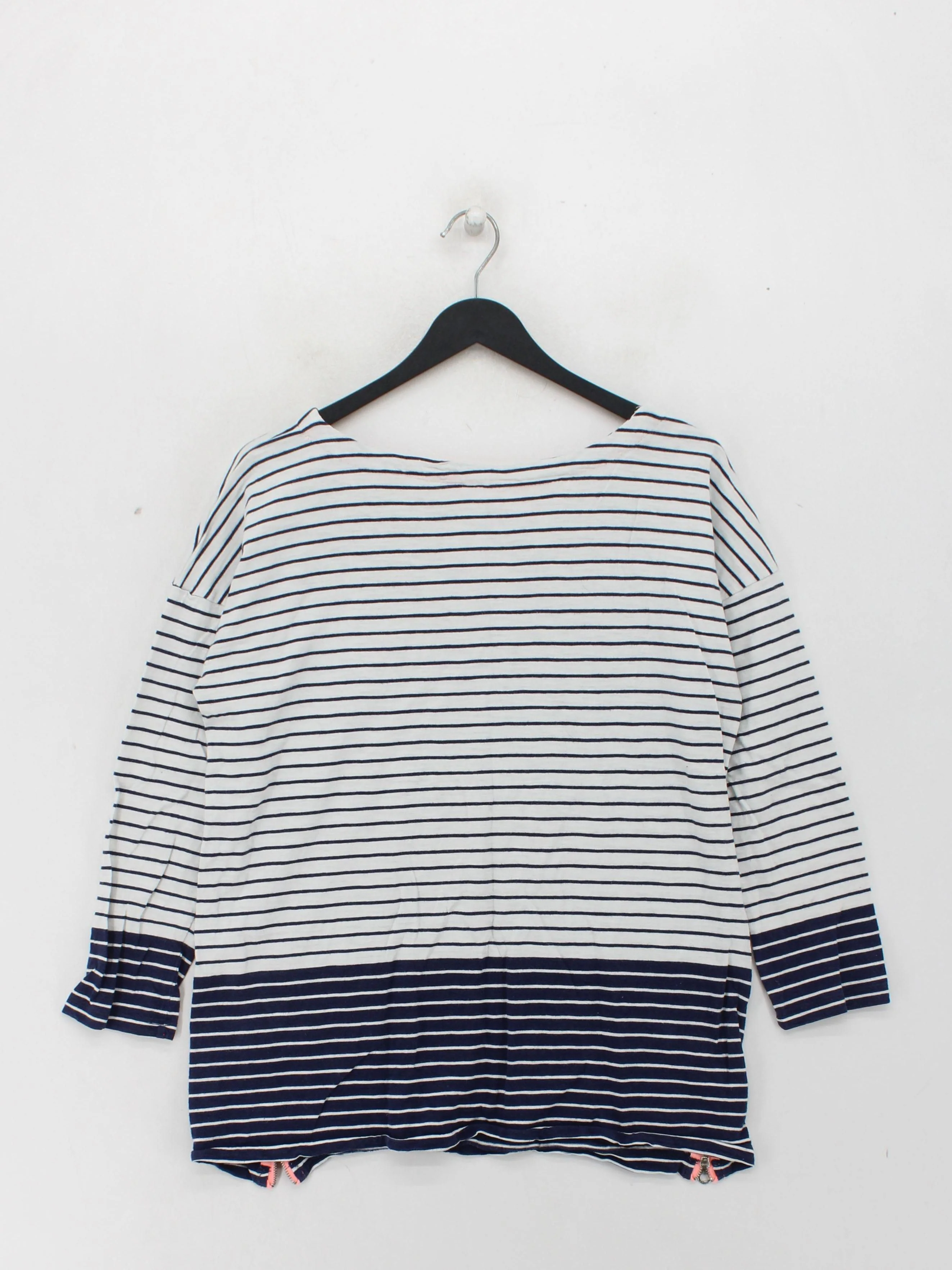 Joules Women's Top UK 14 White Striped 100% Cotton 3/4 Sleeve Round Neck Basic - Image 2