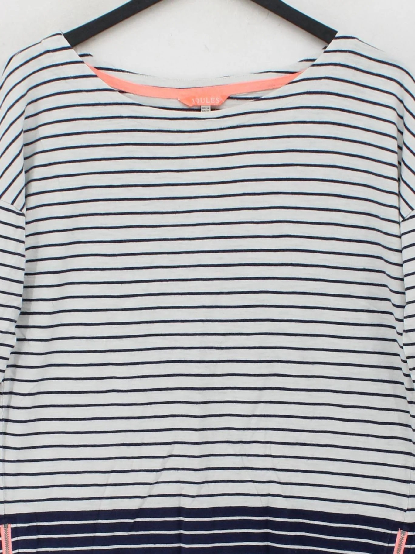 Joules Women's Top UK 14 White Striped 100% Cotton 3/4 Sleeve Round Neck Basic - Image 3