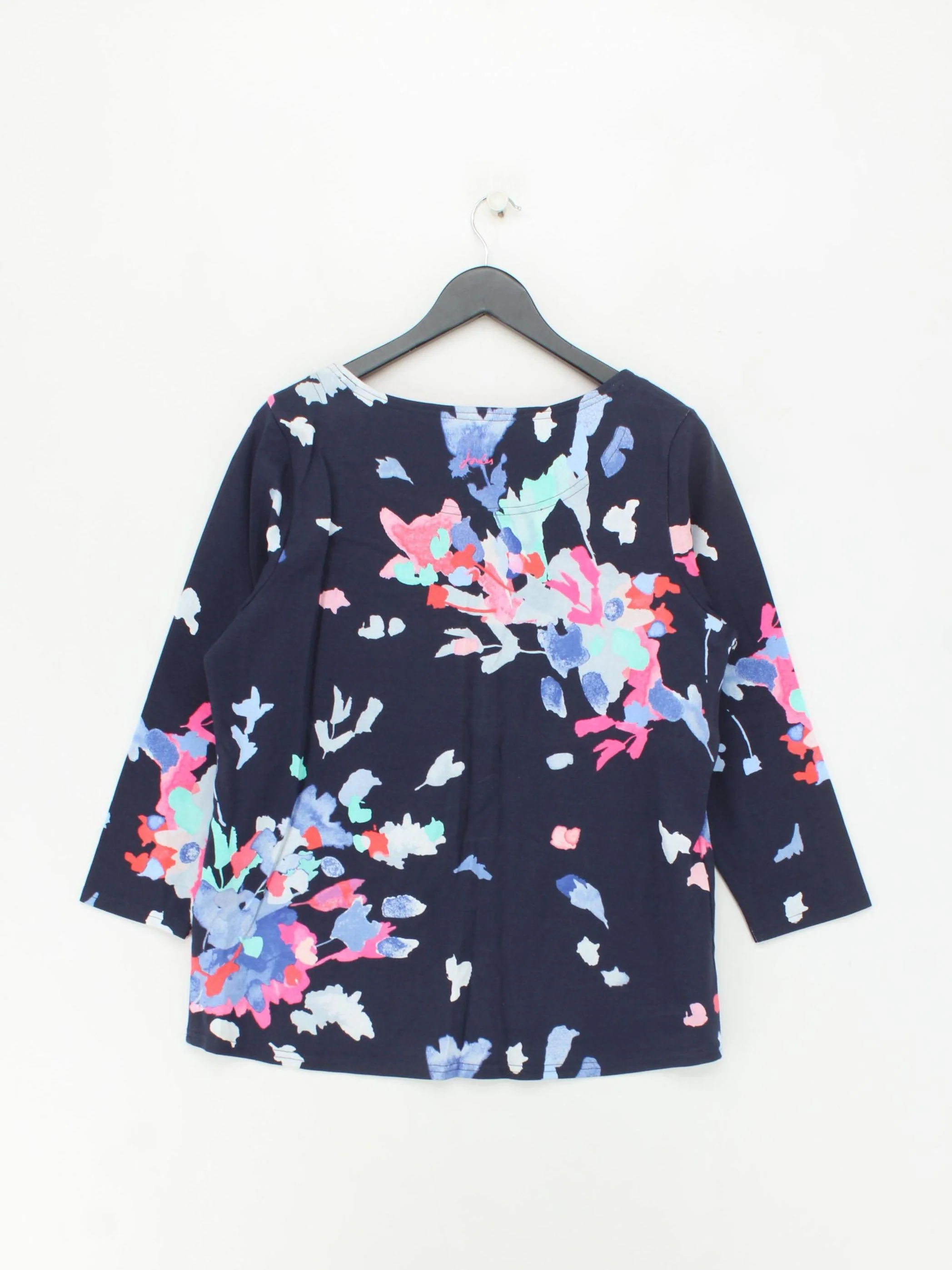 Joules Women's Top UK 16 Blue Floral 100% Cotton 3/4 Sleeve Round Neck Basic - Image 2