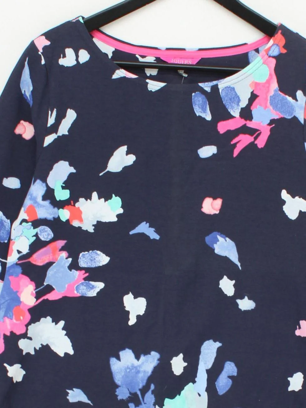 Joules Women's Top UK 16 Blue Floral 100% Cotton 3/4 Sleeve Round Neck Basic - Image 3
