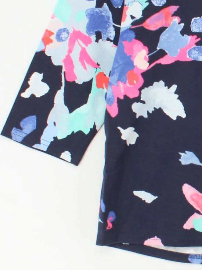Joules Women's Top UK 16 Blue Floral 100% Cotton 3/4 Sleeve Round Neck Basic - Image 4