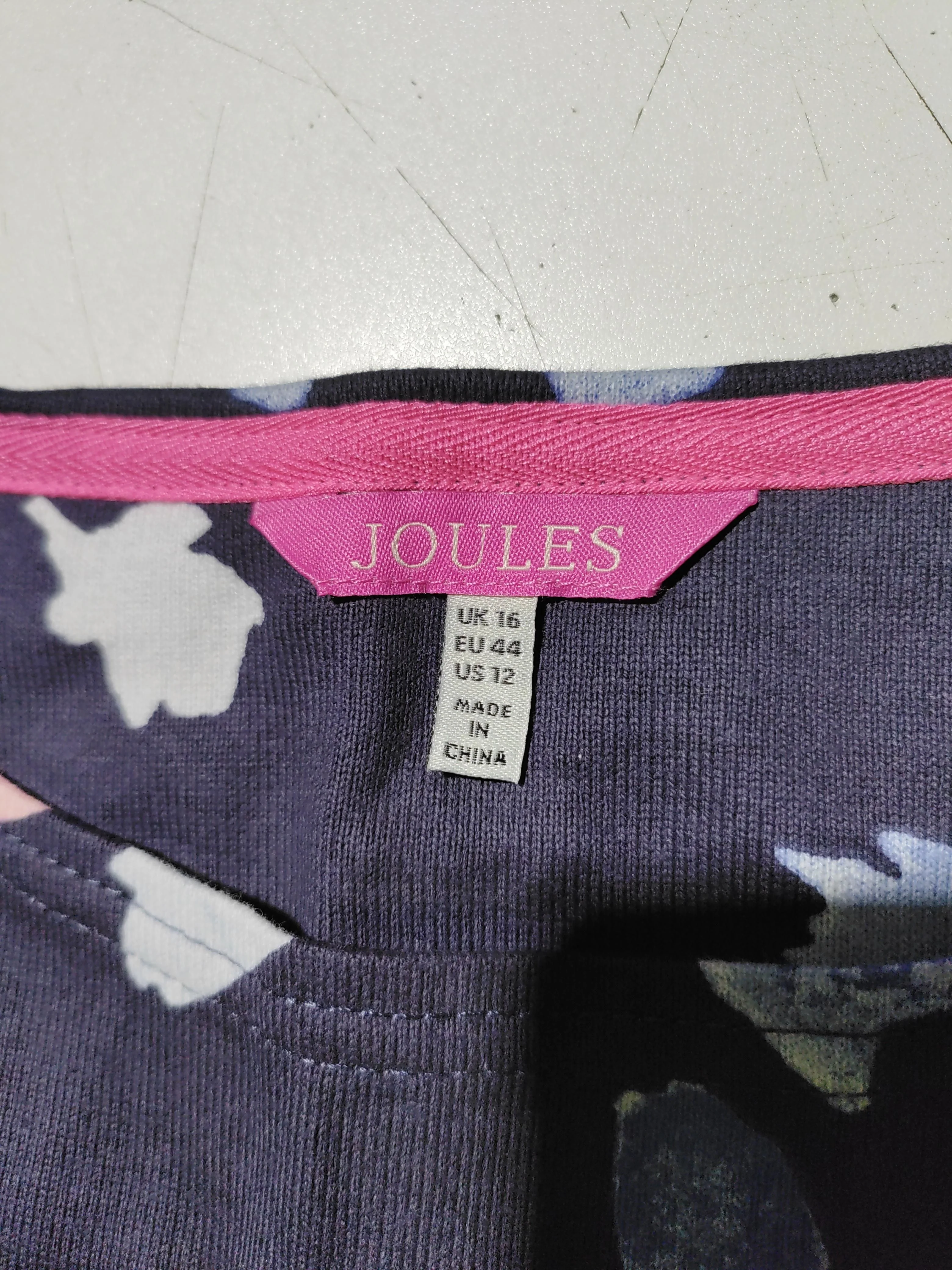 Joules Women's Top UK 16 Blue Floral 100% Cotton 3/4 Sleeve Round Neck Basic - Image 6