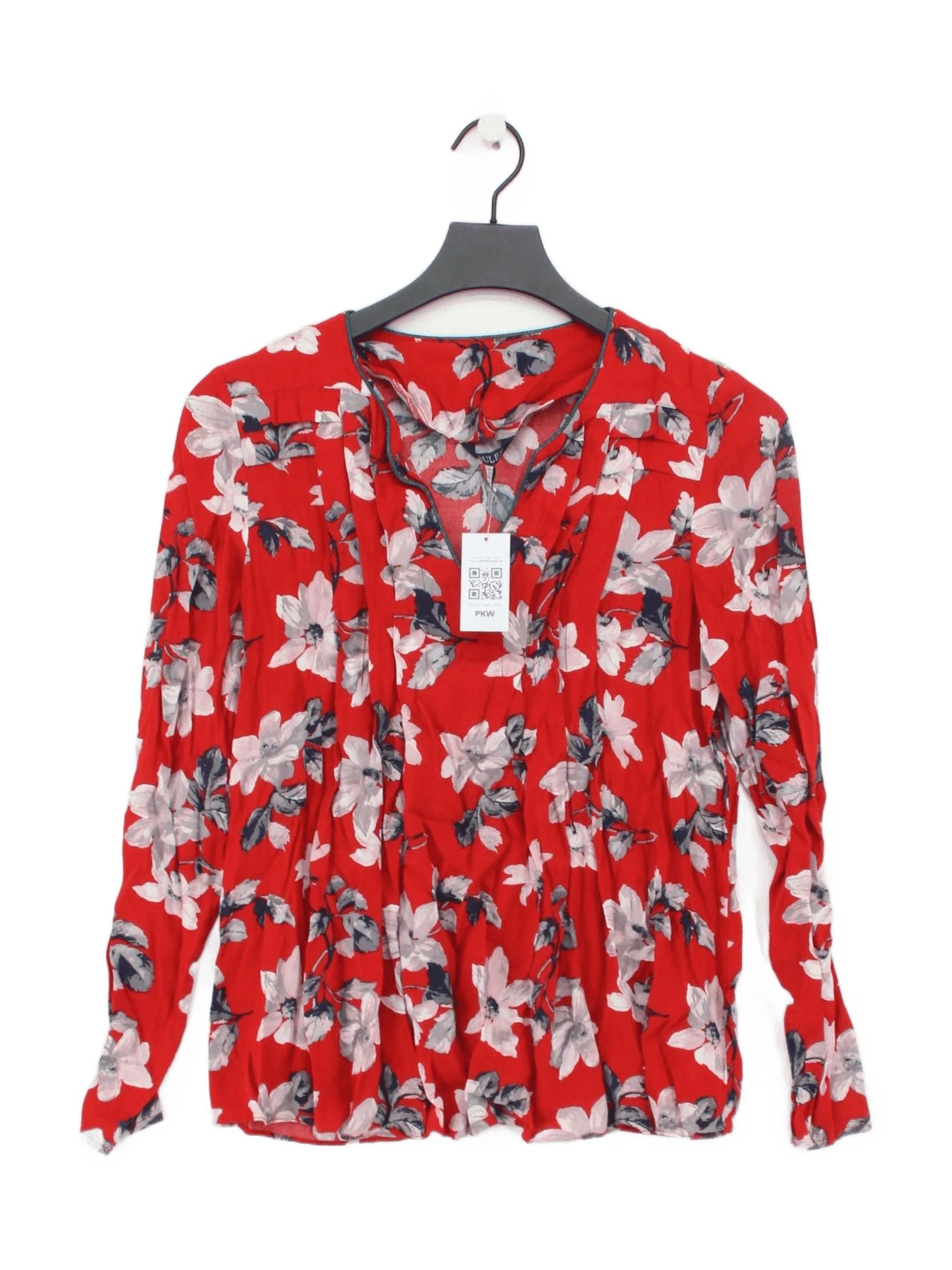 Joules Women's Top UK 6 Red Floral 100% Viscose Long Sleeve V-Neck Basic