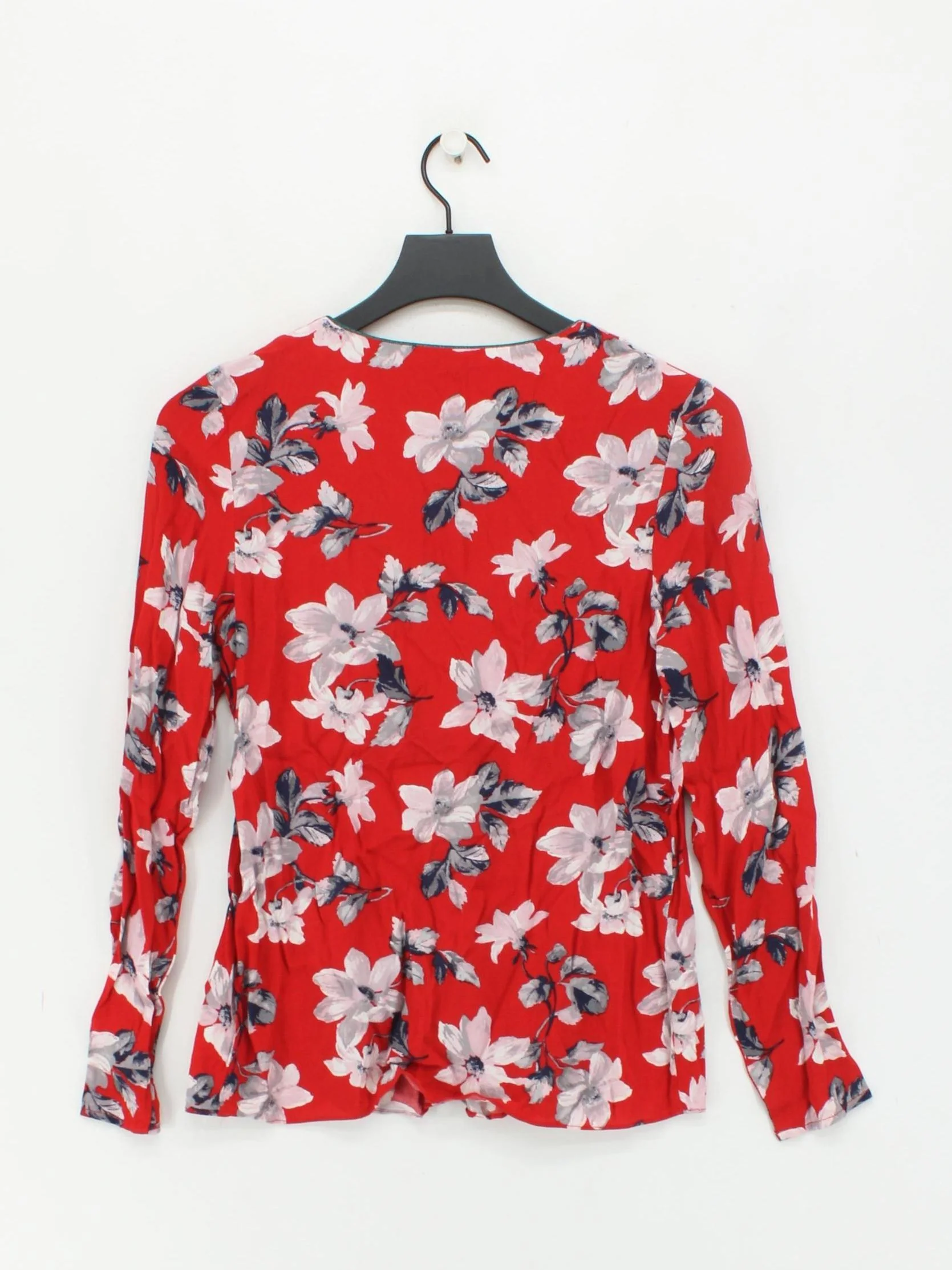 Joules Women's Top UK 6 Red Floral 100% Viscose Long Sleeve V-Neck Basic - Image 2